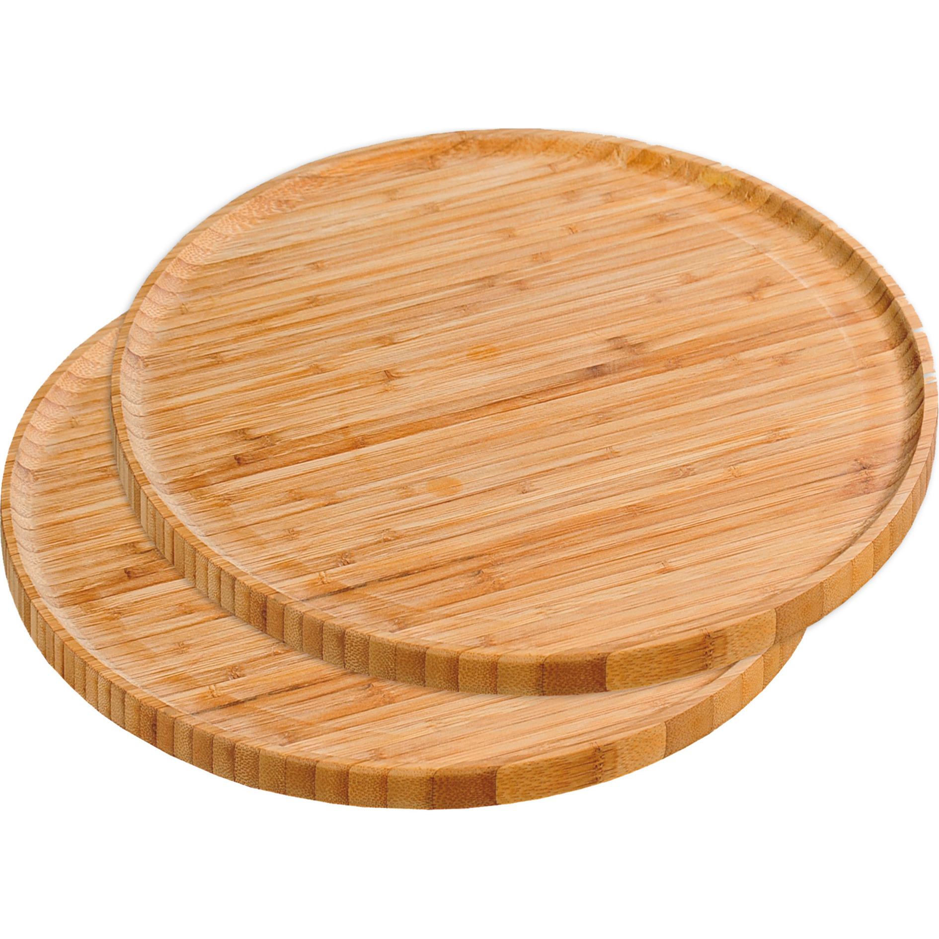 2x Ronde kaasplank-borrelplank van bamboe hout 32 cm