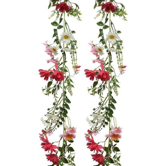 2x Roze-witte kunstbloemen takken 180 cm decoratie