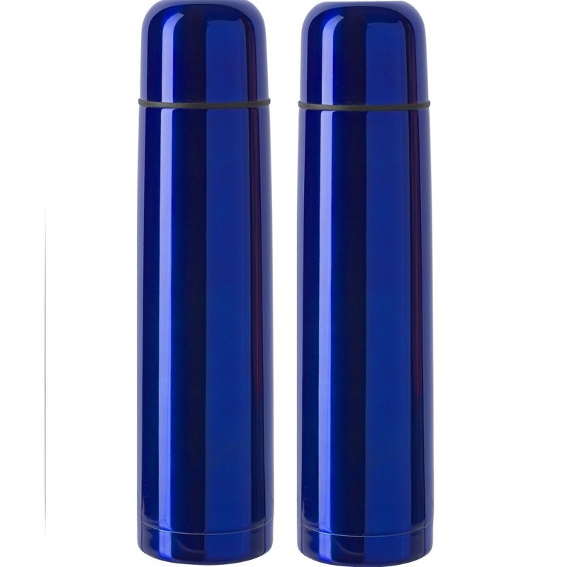 2x RVS Isoleerflessen-thermosflessen kobalt blauw 1 liter