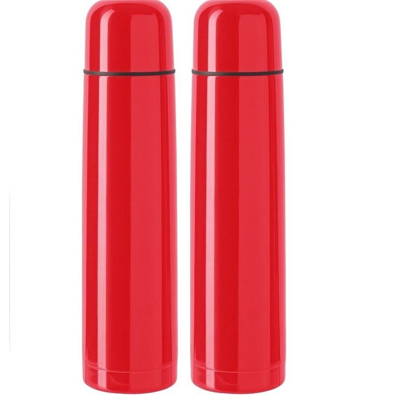 2x RVS Isoleerflessen-thermosflessen rood 1 liter