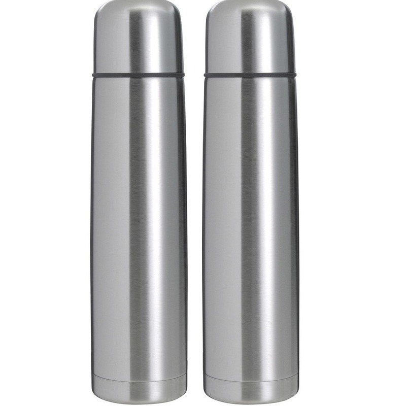2x RVS Isoleerflessen-thermosflessen zilver 1 liter