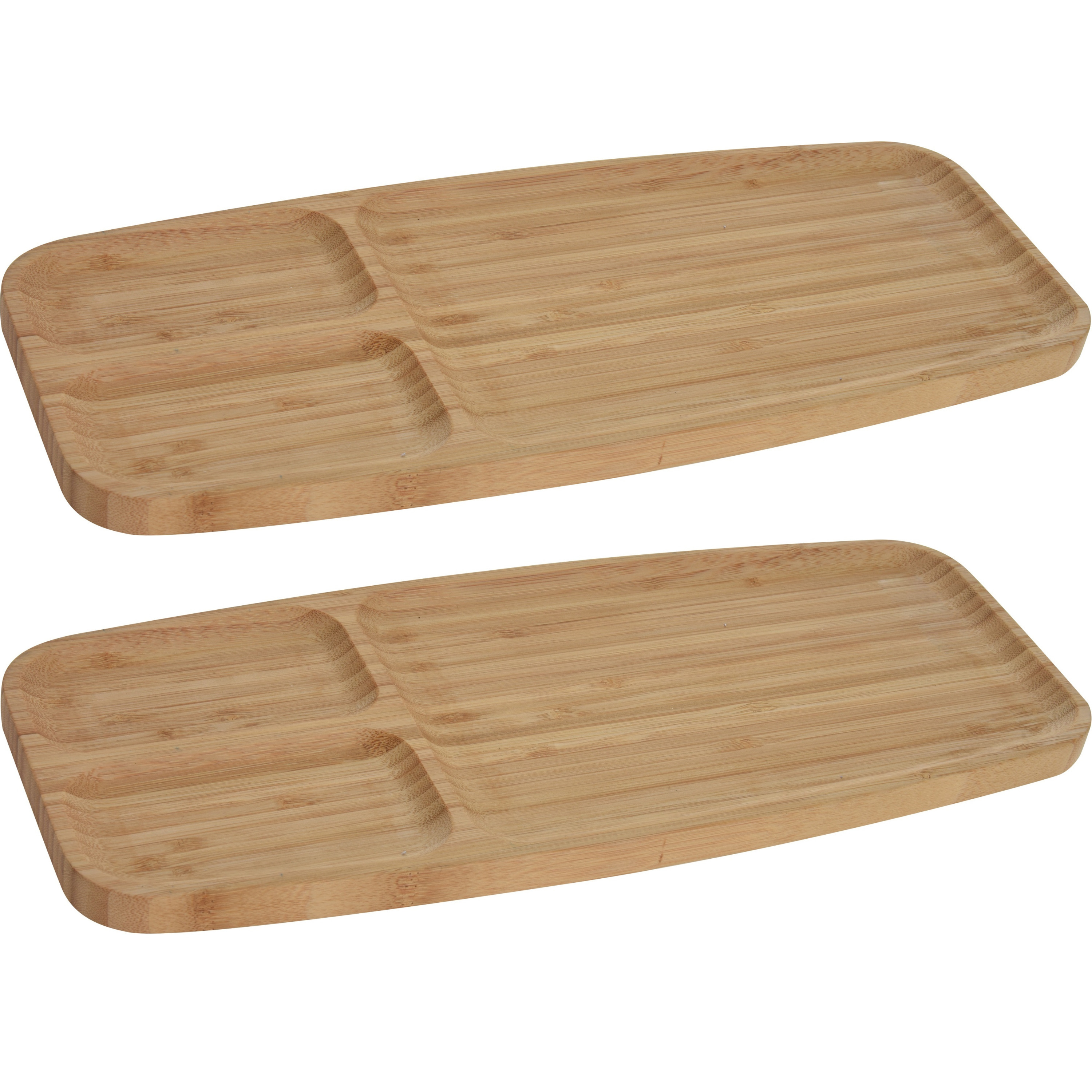2x Serveerplanken-borden 3-vaks van bamboe hout 39 cm