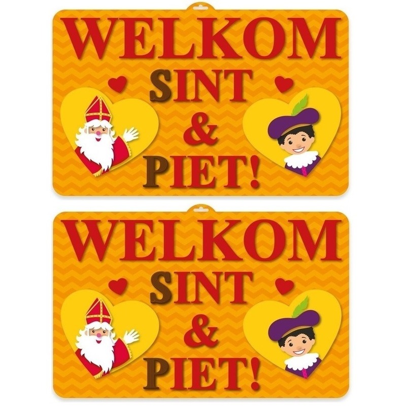 2x Sinterklaas wandbord van karton 3D 58 x 38 cm
