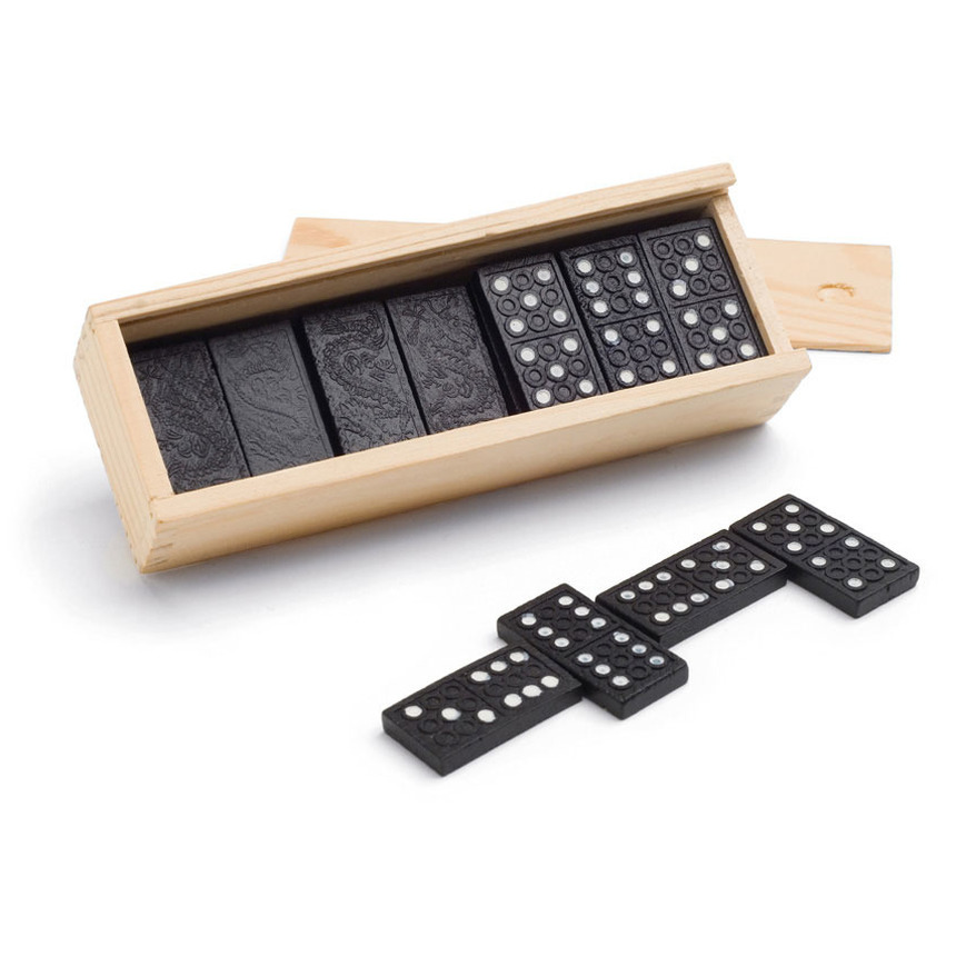 2x Speelgoed domino spellen in houten kistje