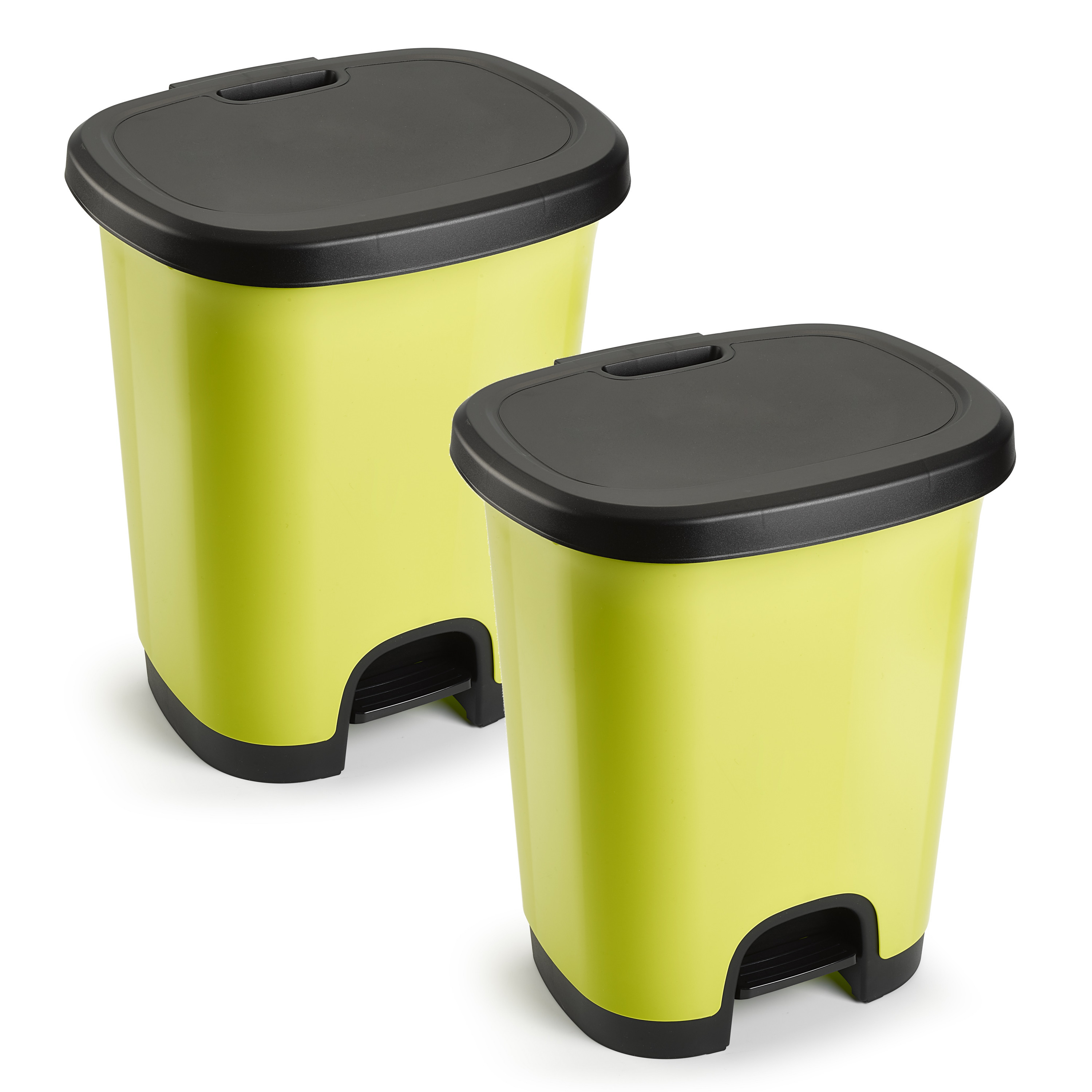 2x Stuks afvalemmer-vuilnisemmer-pedaalemmer 18 liter in het kiwi groen-zwart met deksel en pedaal