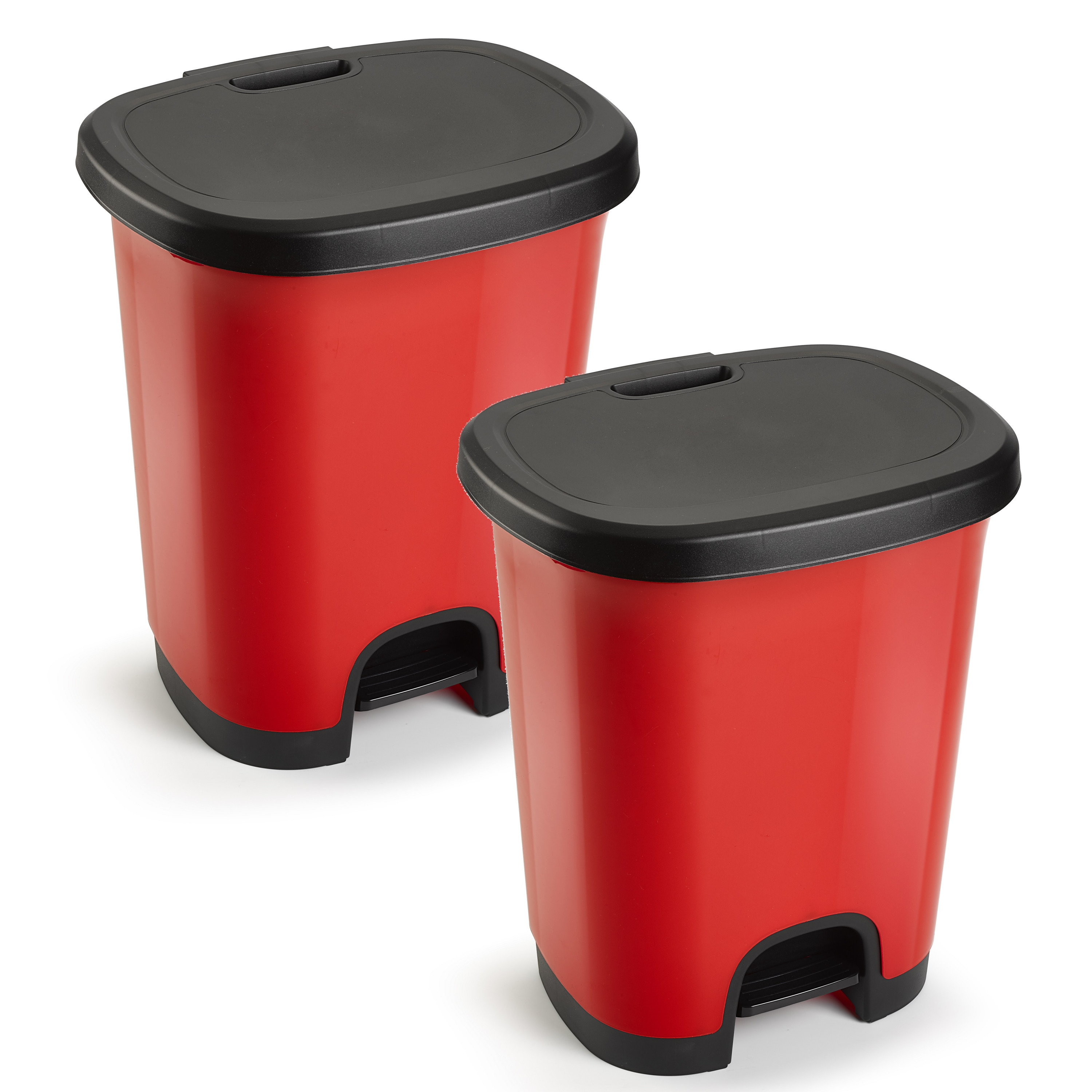 2x Stuks afvalemmer-vuilnisemmer-pedaalemmer 18 liter in het rood-zwart met deksel en pedaal