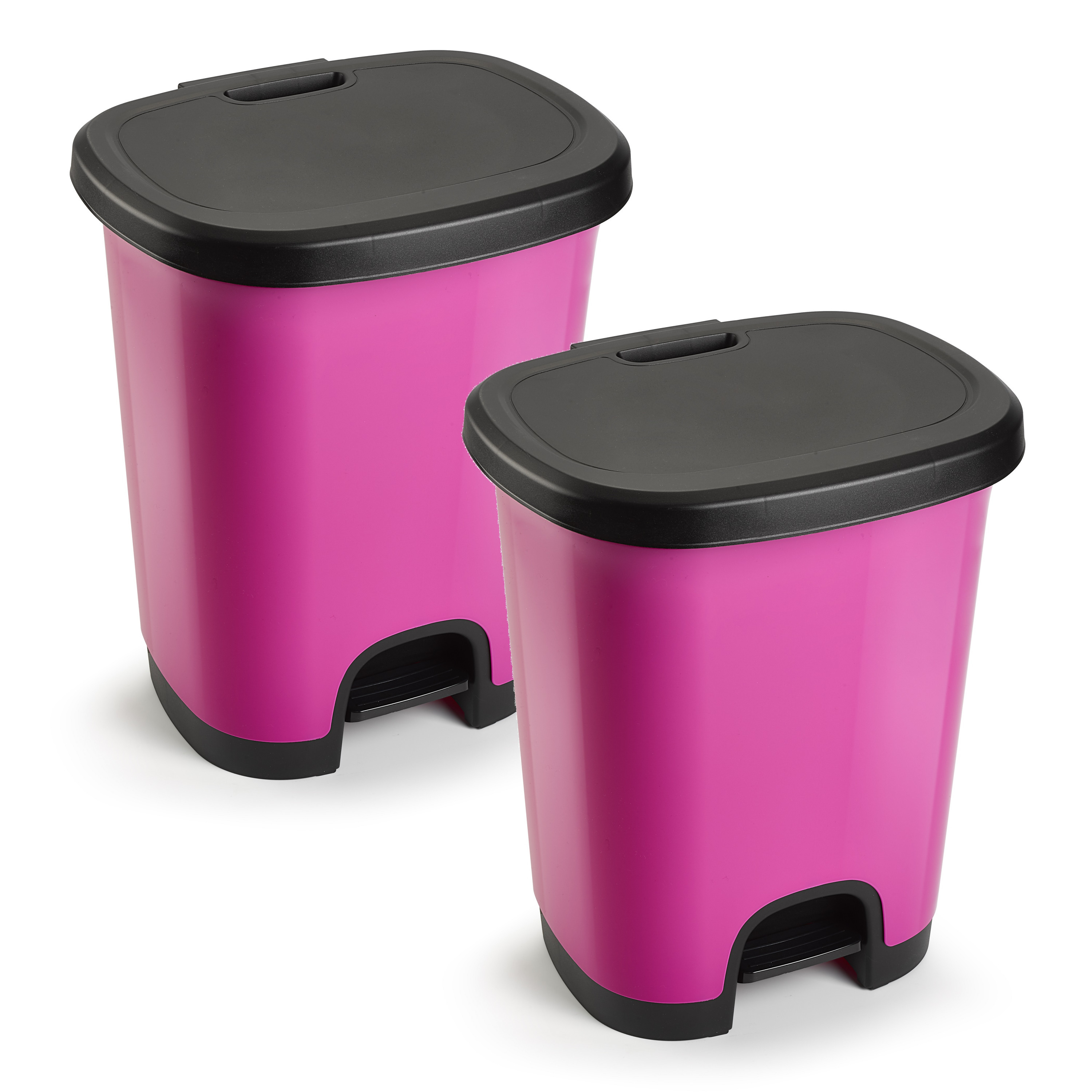 2x Stuks afvalemmer-vuilnisemmer-pedaalemmer 18 liter in het roze-zwart met deksel en pedaal