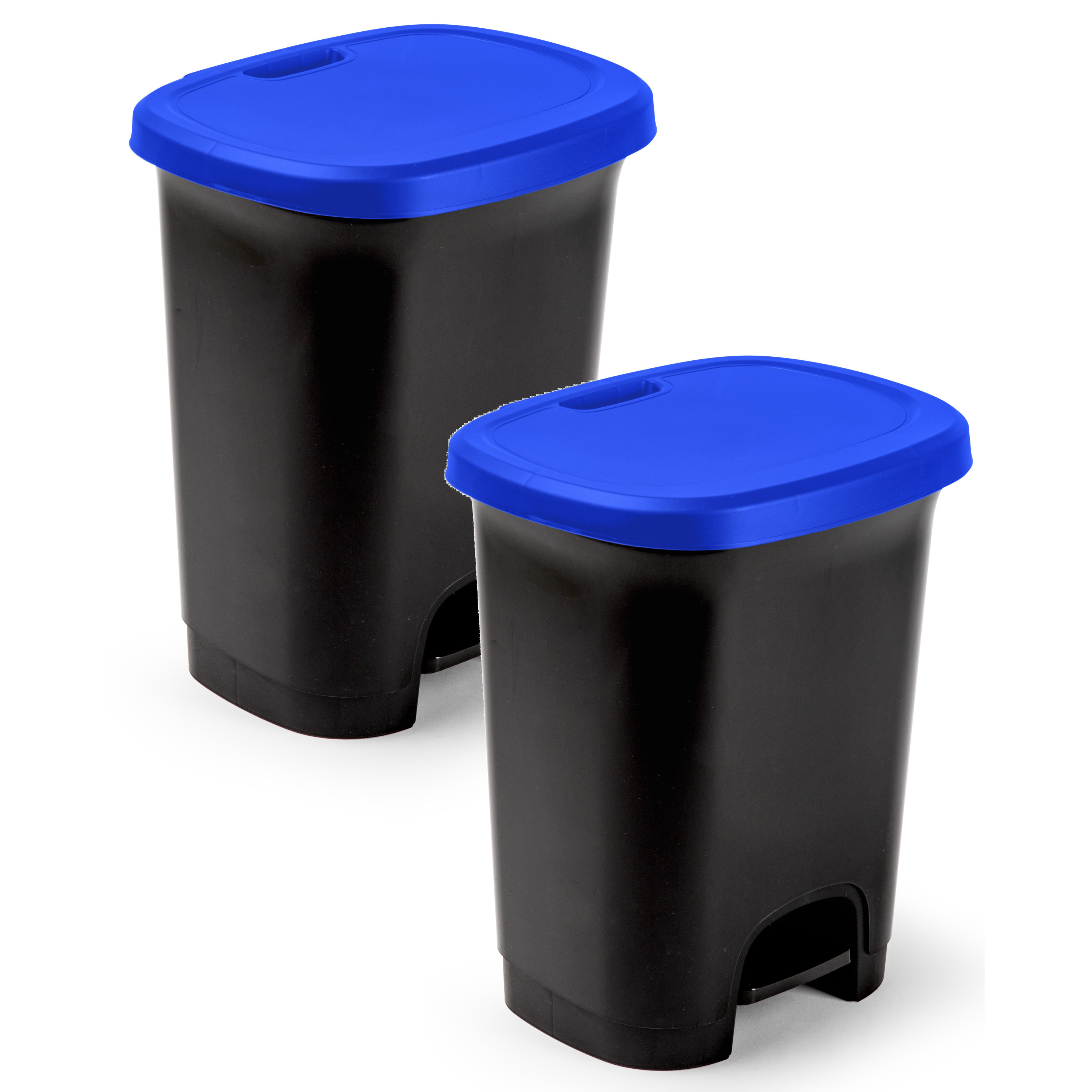 2x Stuks afvalemmer-vuilnisemmer-pedaalemmer 27 liter in het zwart-blauw met deksel en pedaal