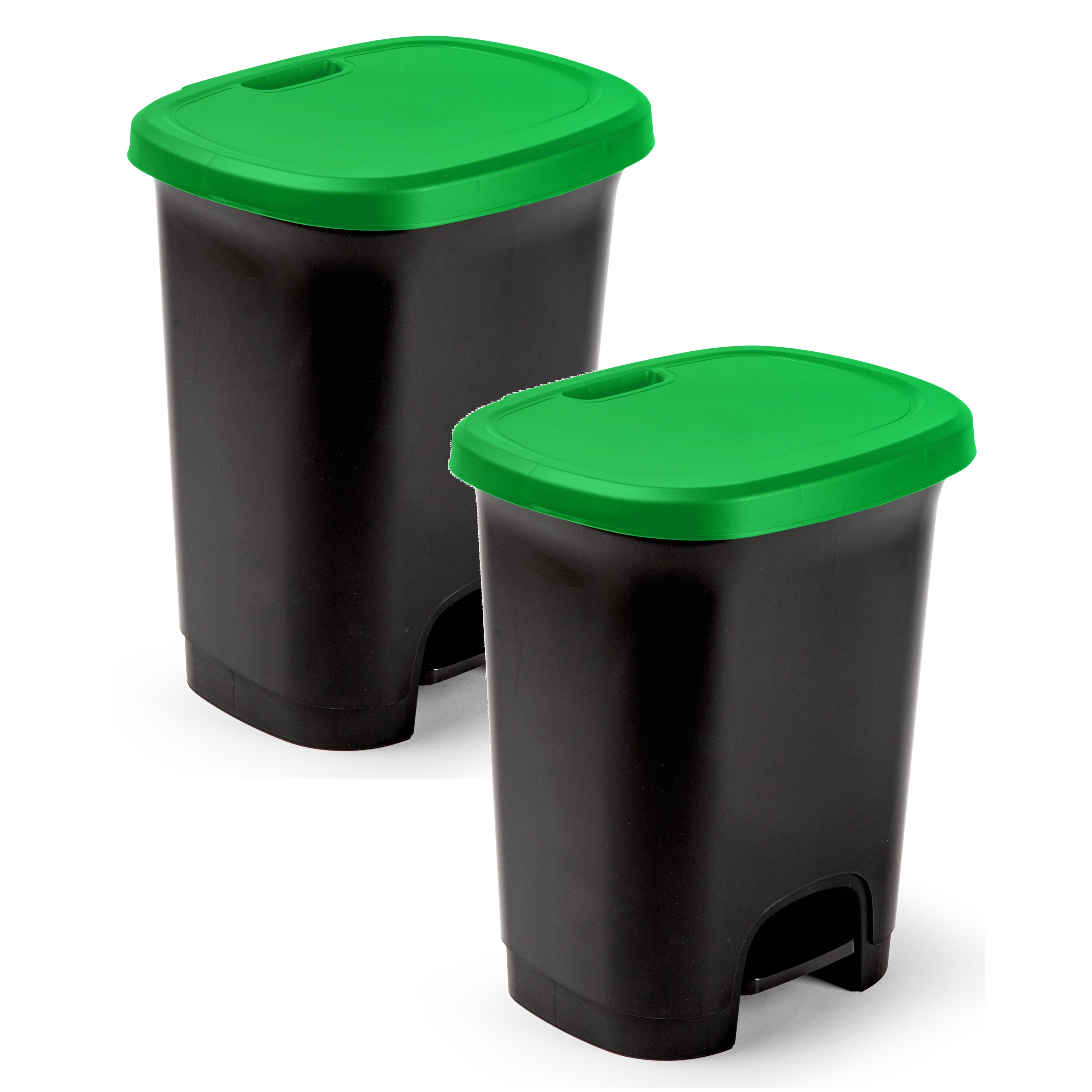 2x Stuks afvalemmer-vuilnisemmer-pedaalemmer 27 liter in het zwart-groen met deksel en pedaal