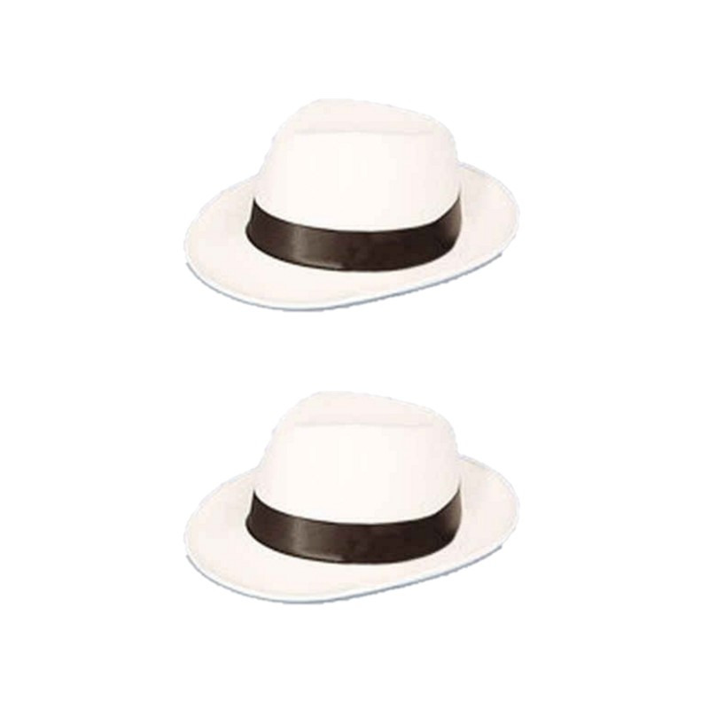 2x stuks al Capone gangster verkleed hoed wit met zwart