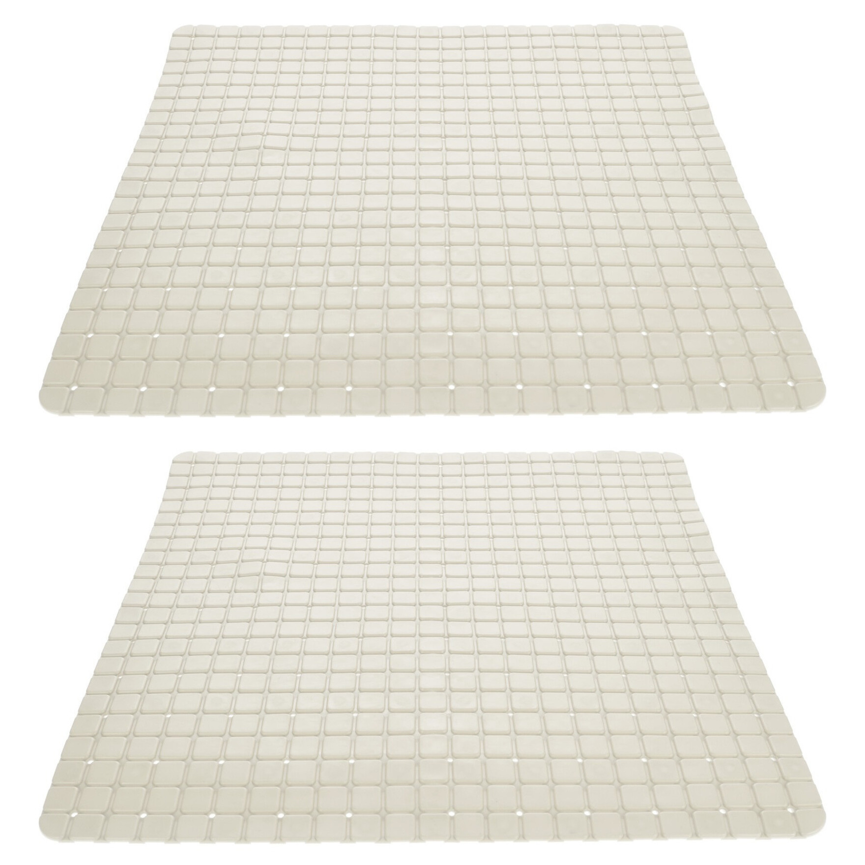 2x stuks anti-slip badmatten creme wit 55 x 55 cm vierkant