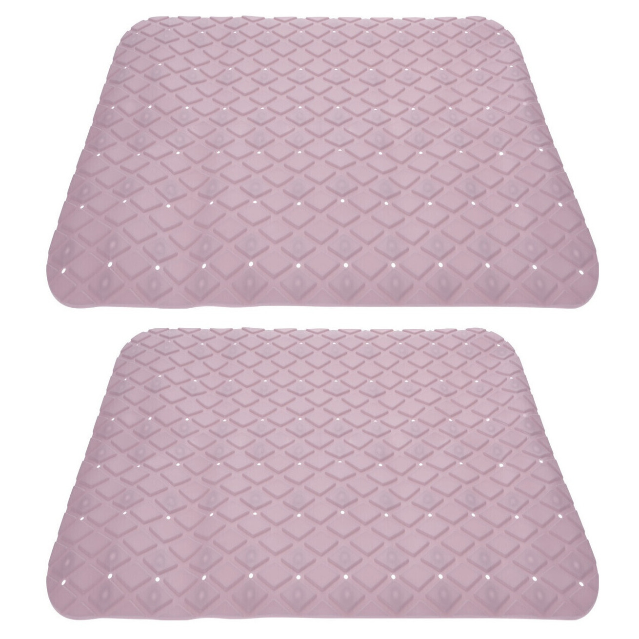 2x stuks anti-slip badmatten licht roze 55 x 55 cm vierkant