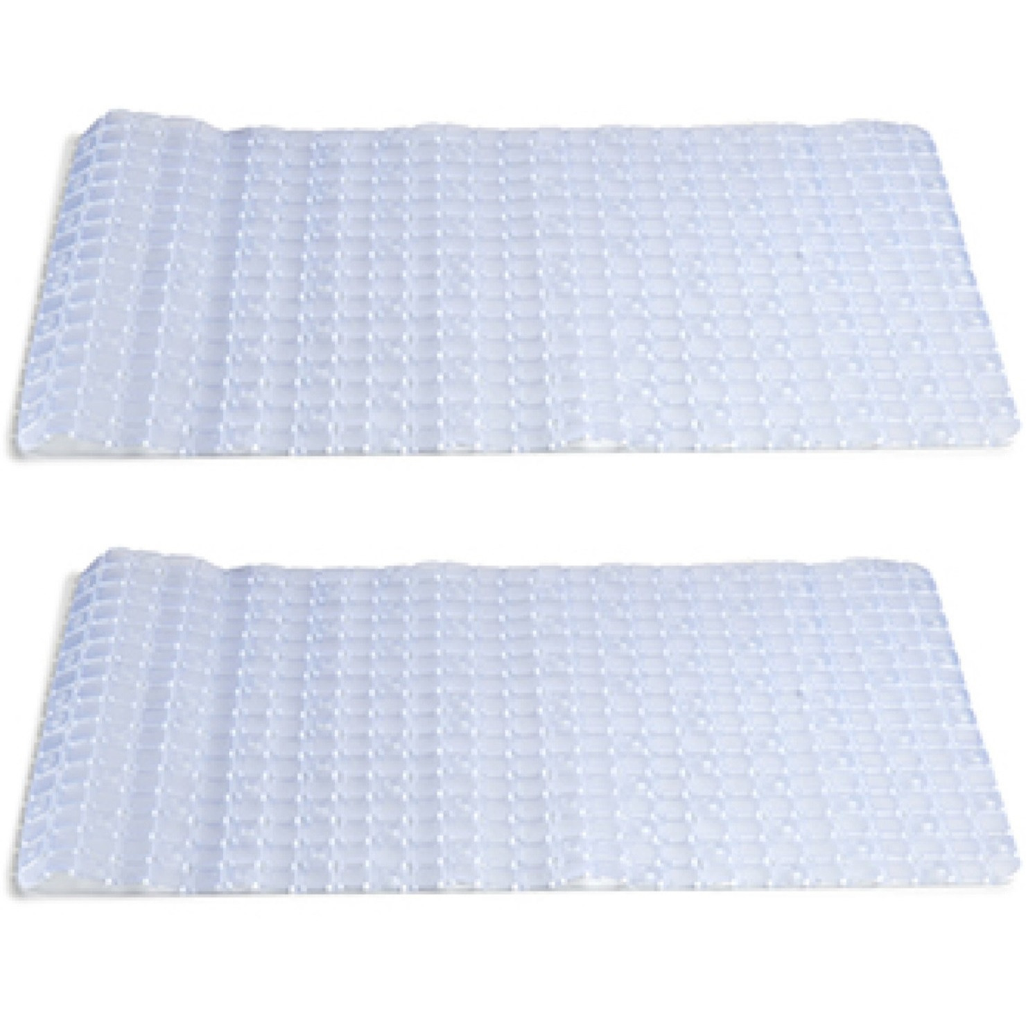 2x stuks badmatten-douchematten anti-slip transparant vierkant patroon 69 x 39 cm