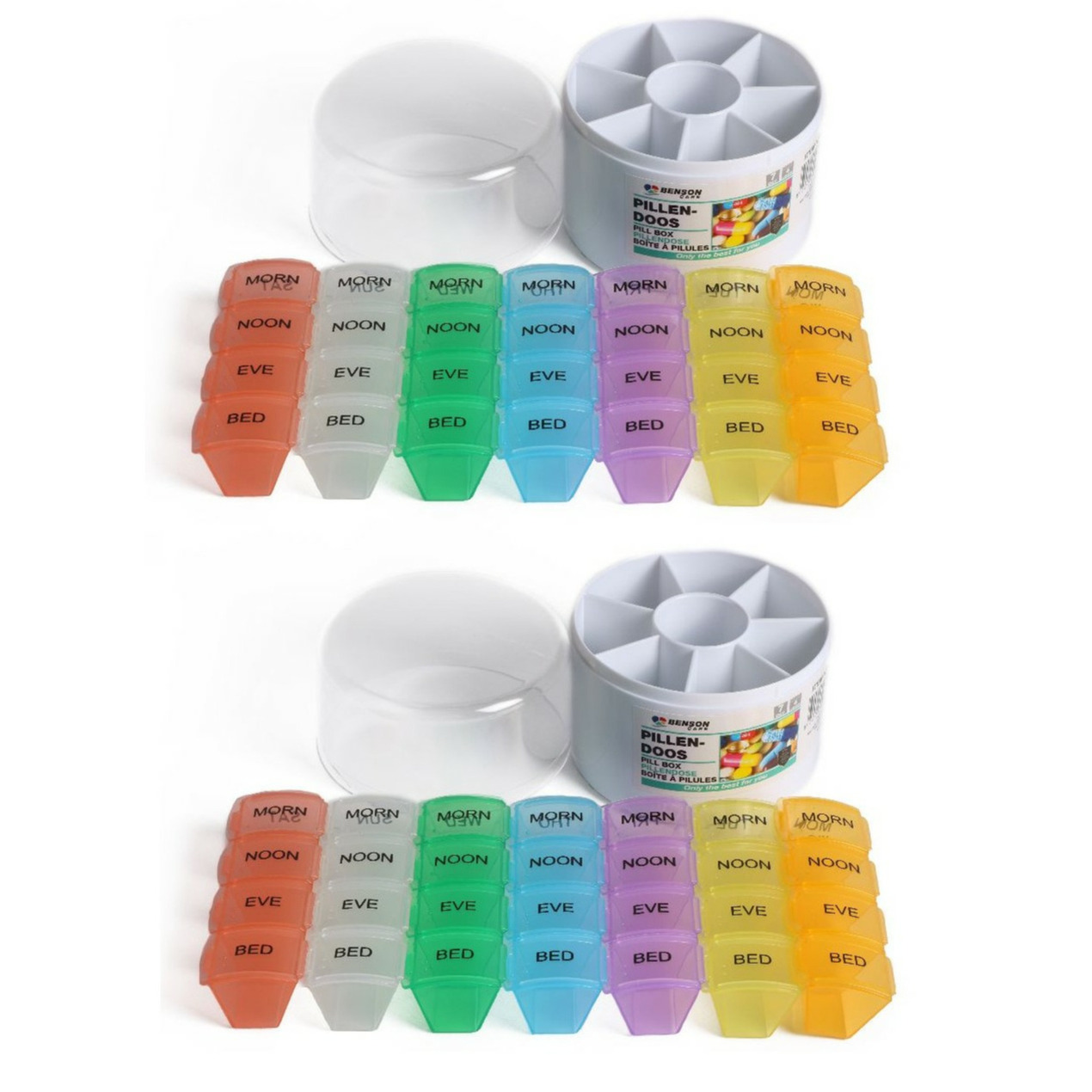 2x stuks Benson medicijnen dozen-pillen dozen gekleurd 28-vaks