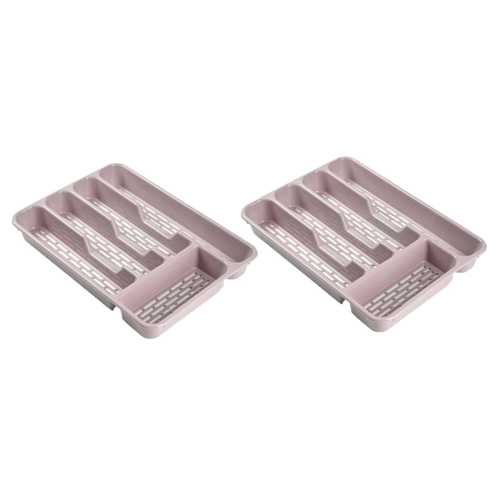 2x stuks bestekbakken-bestekhouders 5-vaks roze L33 x B24 x H4 cm