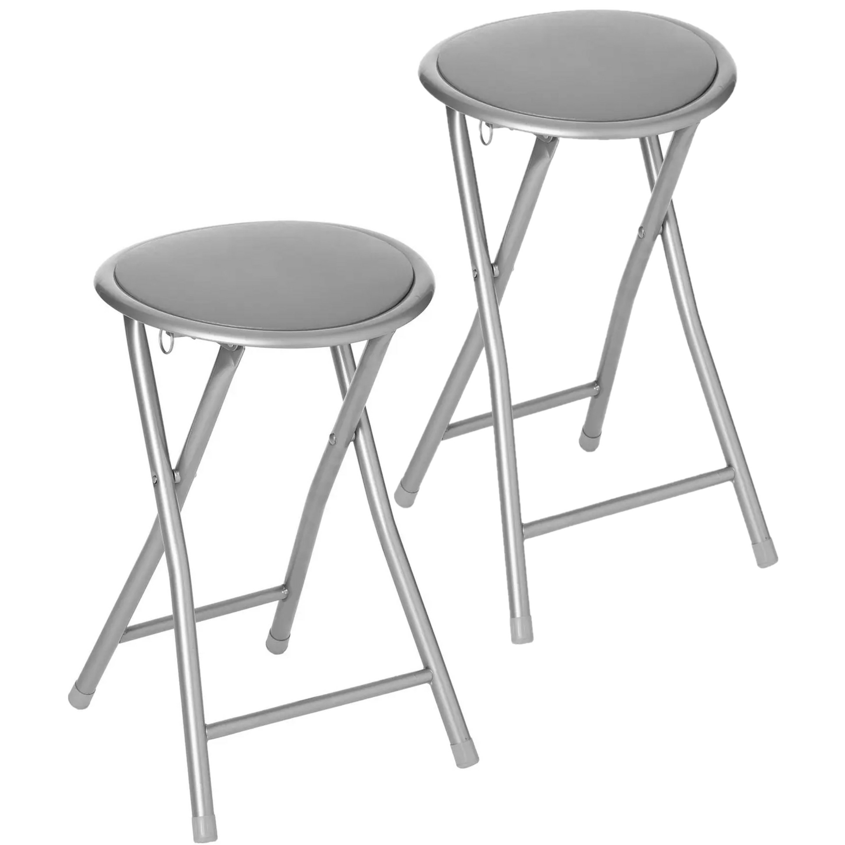 2x stuks bijzet krukje-stoel Opvouwbaar zilver-grijs 46 cm