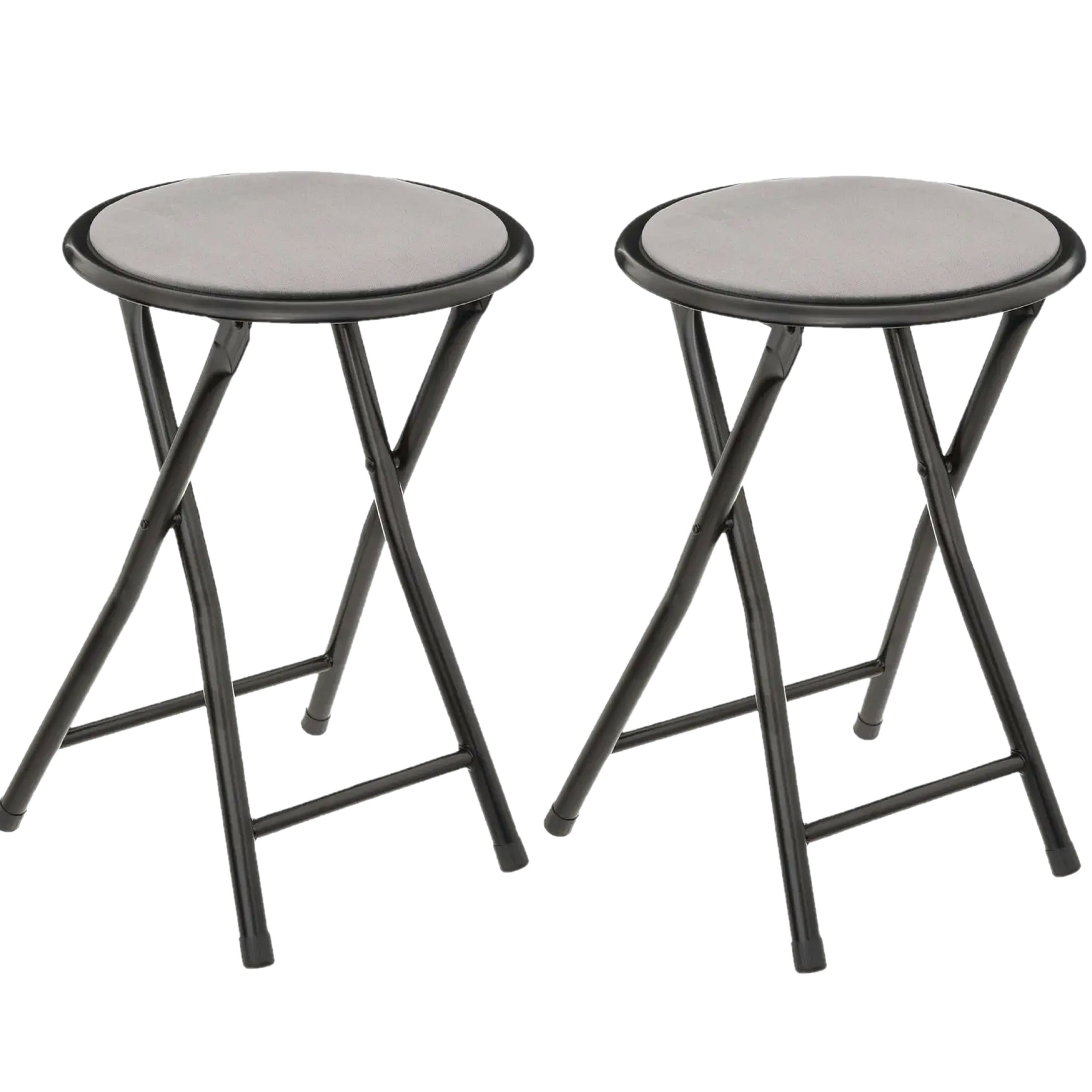 2x stuks bijzet krukje-stoel Opvouwbaar zwart-grijs 46 cm