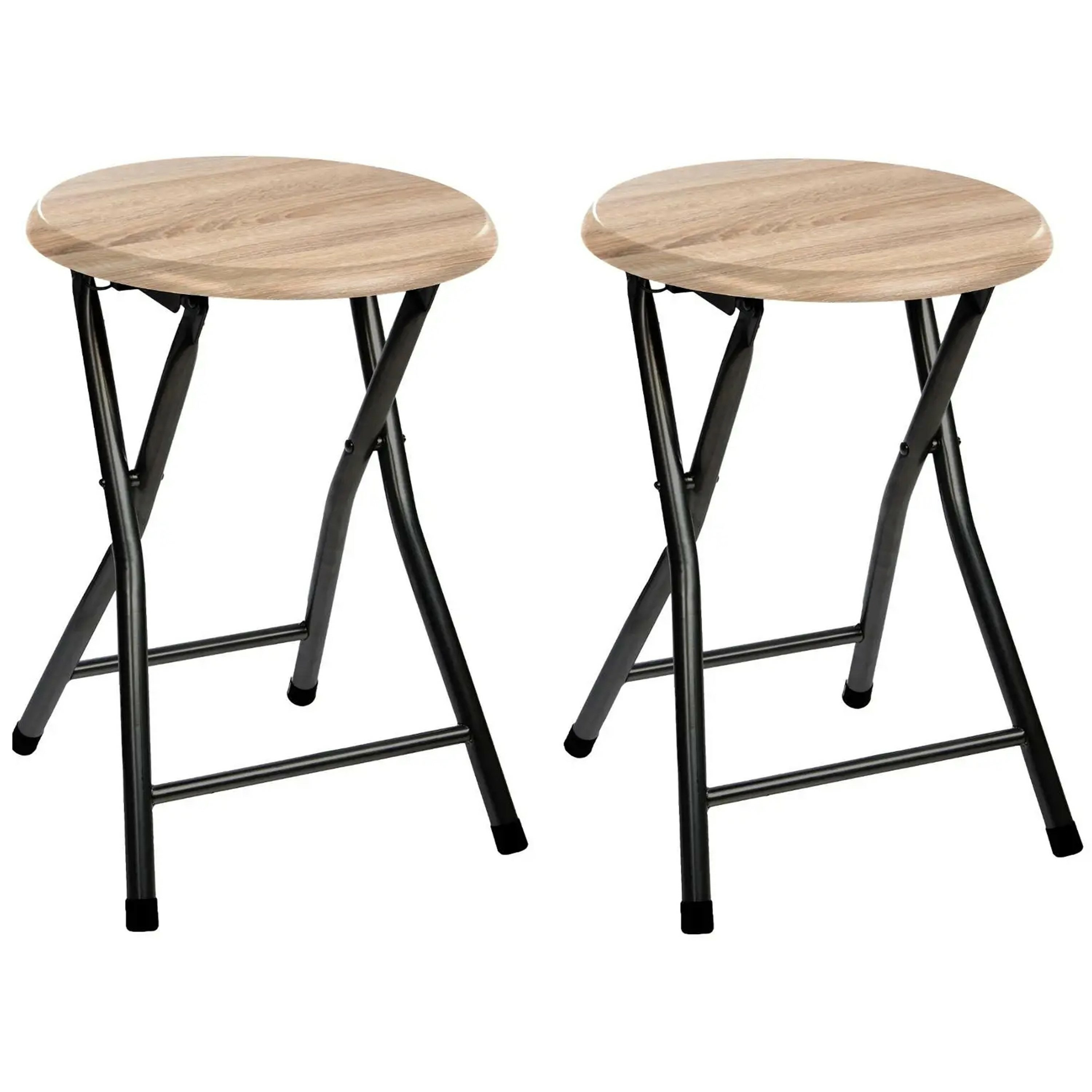 2x stuks bijzet krukje-stoel Opvouwbaar zwart-hout 46 cm