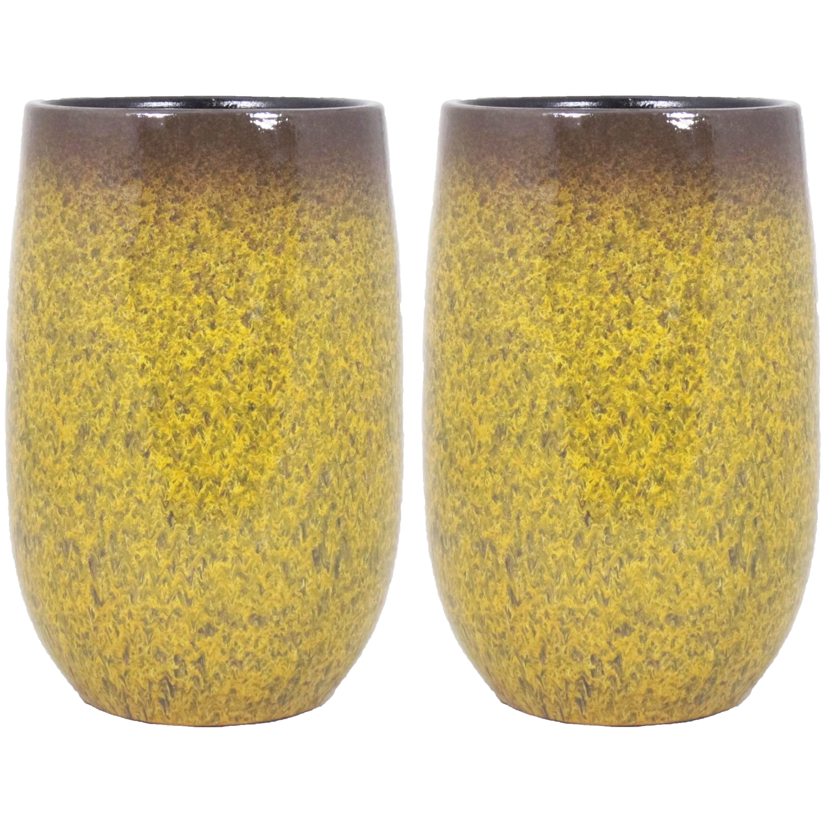 2x stuks bloempot vaas goud geel flakes keramiek voor bloemen-planten H40 x D22 cm