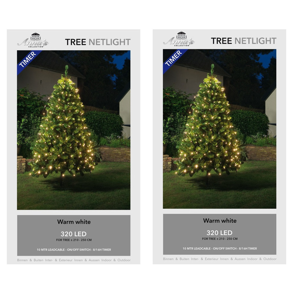 2x stuks boomverlichting lichtnetten met timer warm wit 250 cm