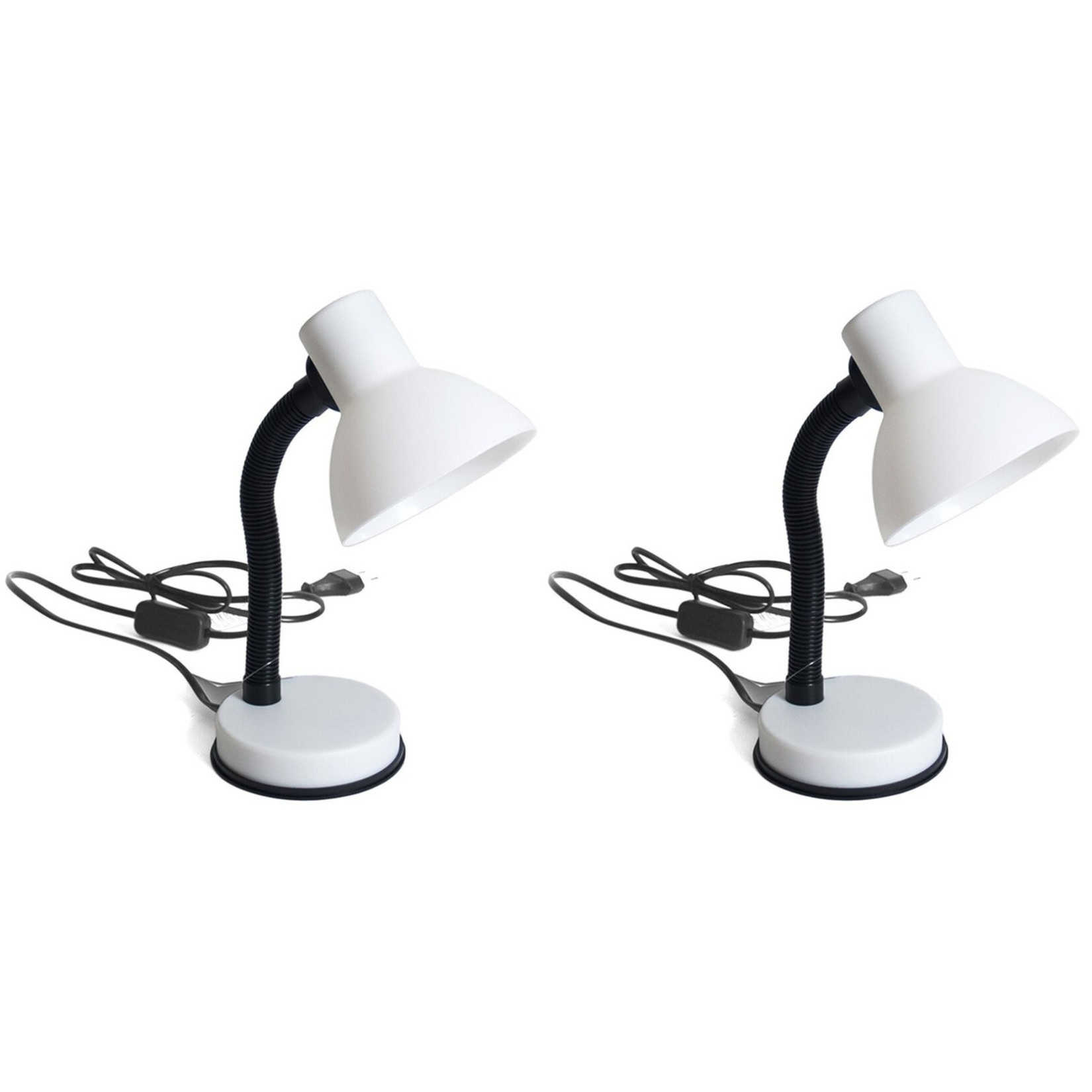 2x stuks bureaulampen wit-zwart 16 x 12 x 30 cm flexibele lamp verlichting