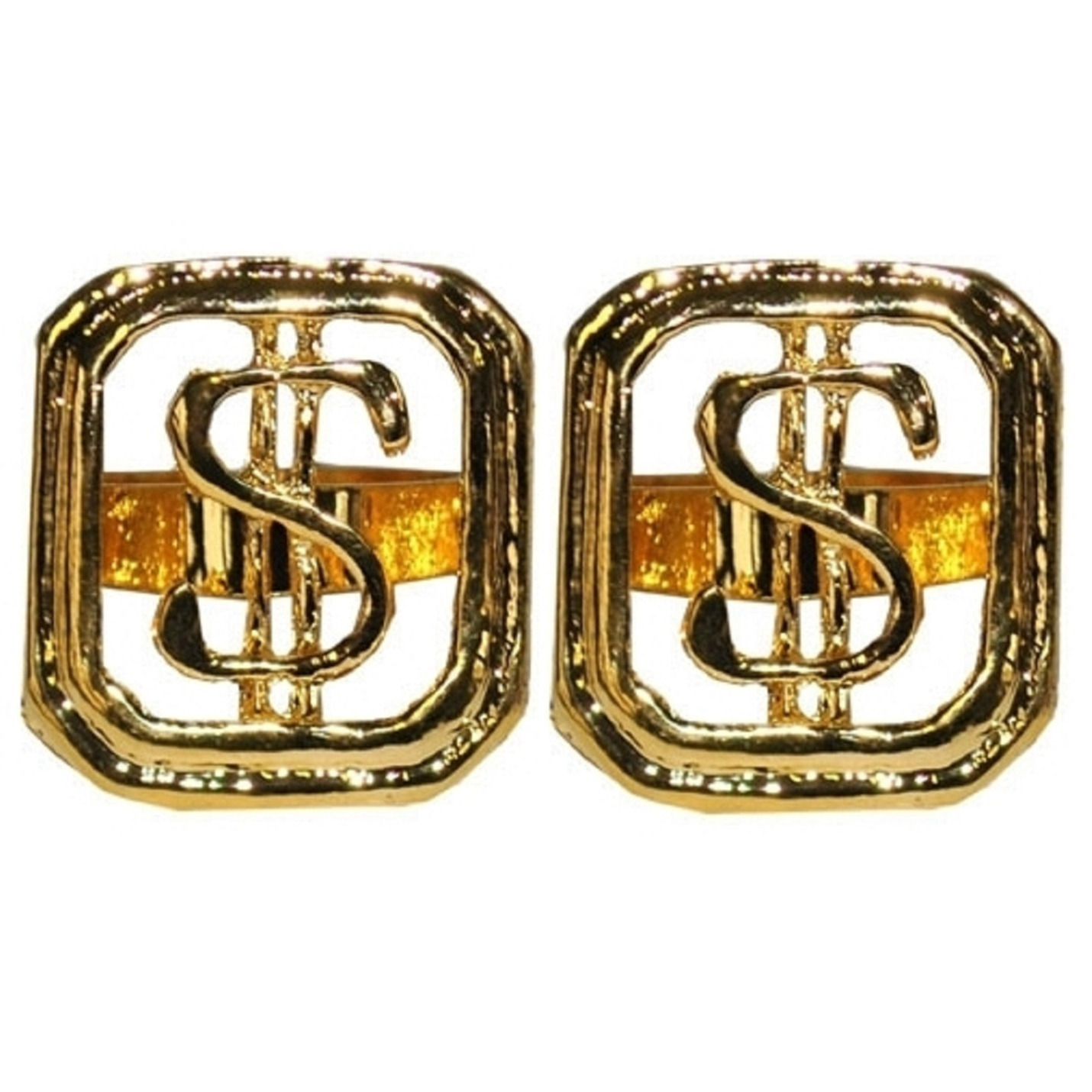 2x stuks carnaval-verkleed spullen Gouden dollar ring verstelbaar