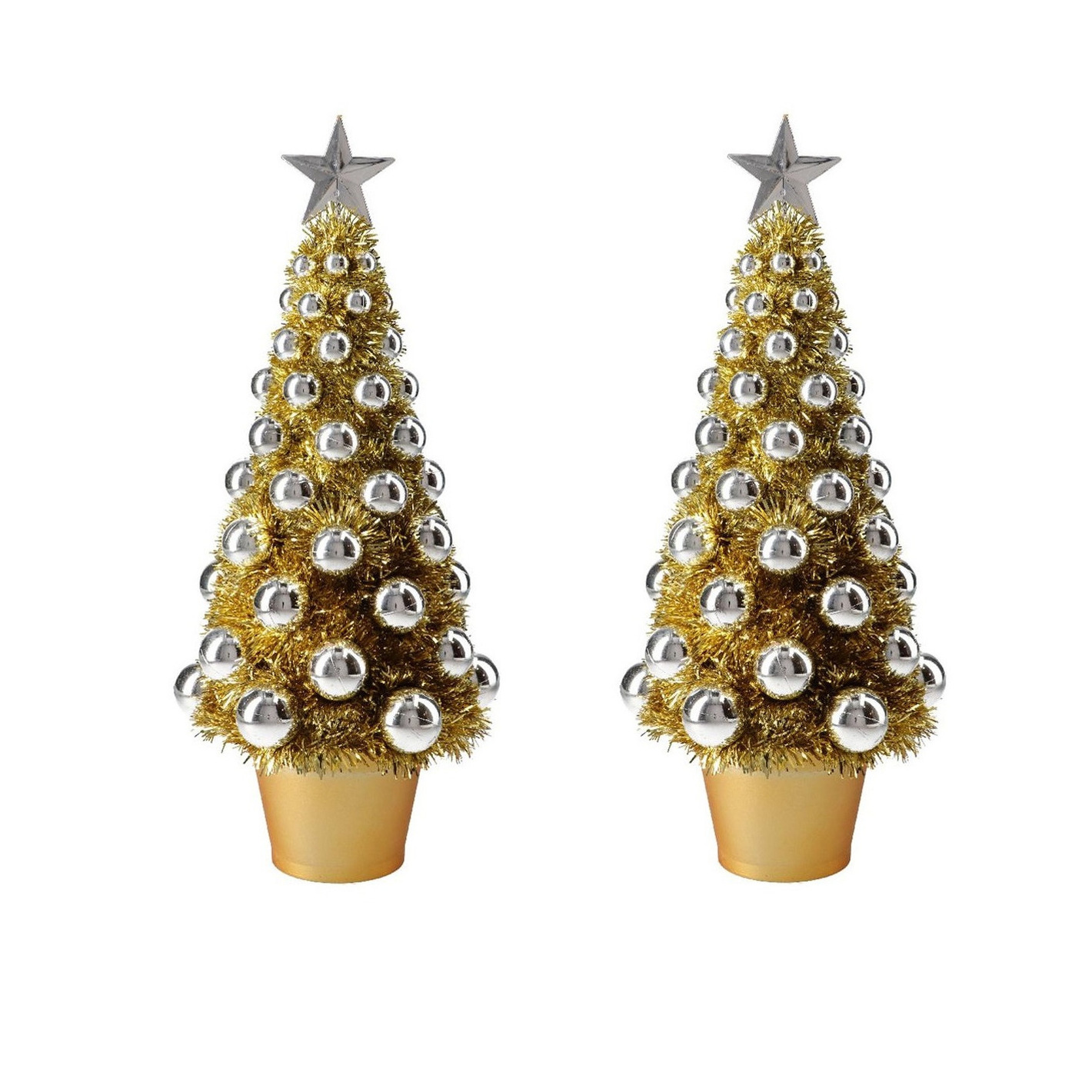 2x stuks complete mini kunst kerstboompje-kunstboompje goud-zilver met kerstballen 40 cm
