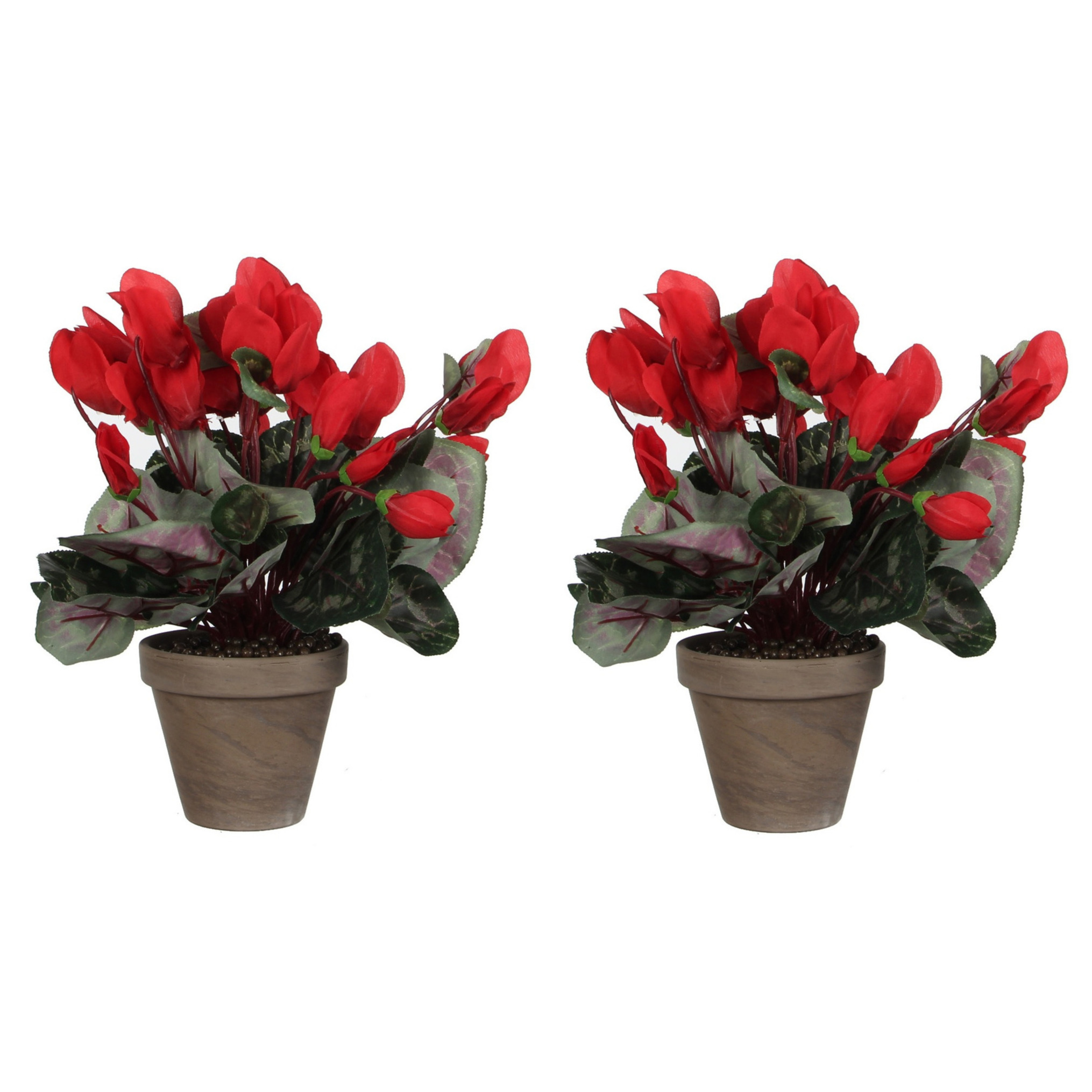 2x stuks cyclaam kunstplanten rood in keramieken pot H30 x D30 cm