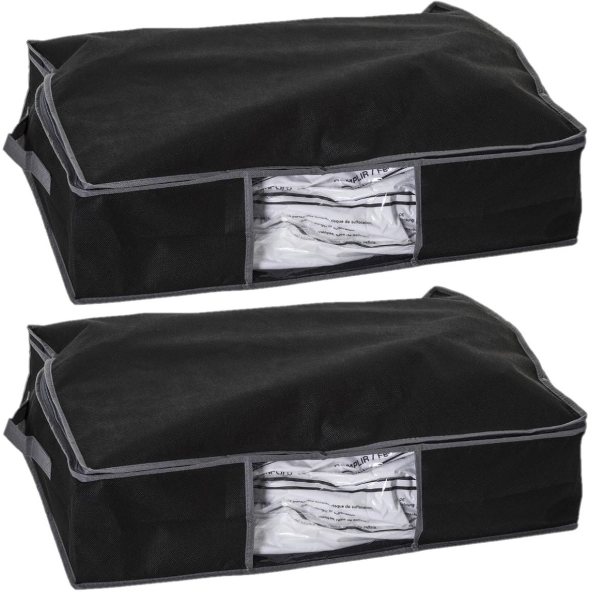 2x Stuks dekbed-kussen opberghoes zwart met vacuumzak 60 x 45 x 15 cm