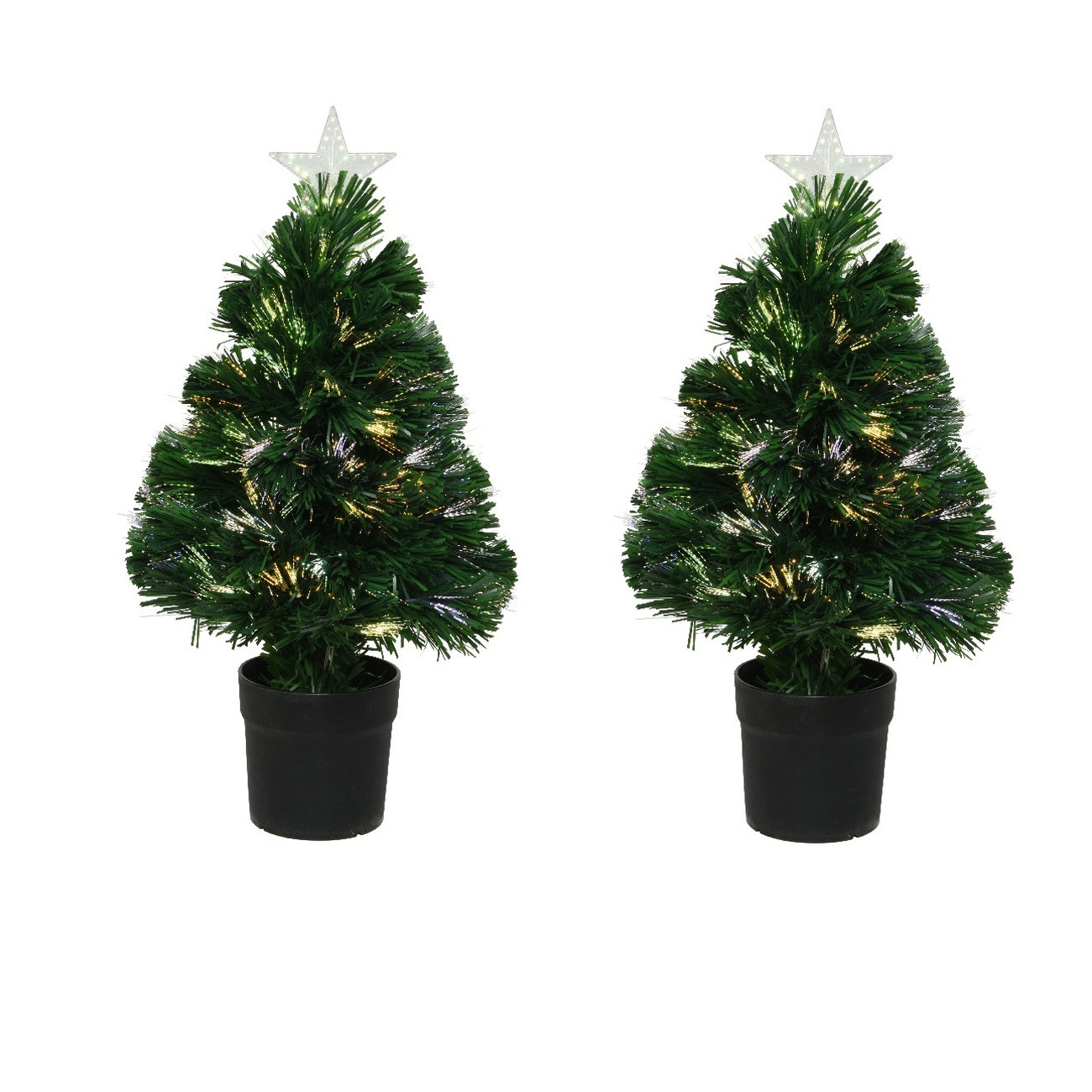 2x stuks fiber optic kerstboom-kunst kerstboom met verlichting en ster piek 60 cm
