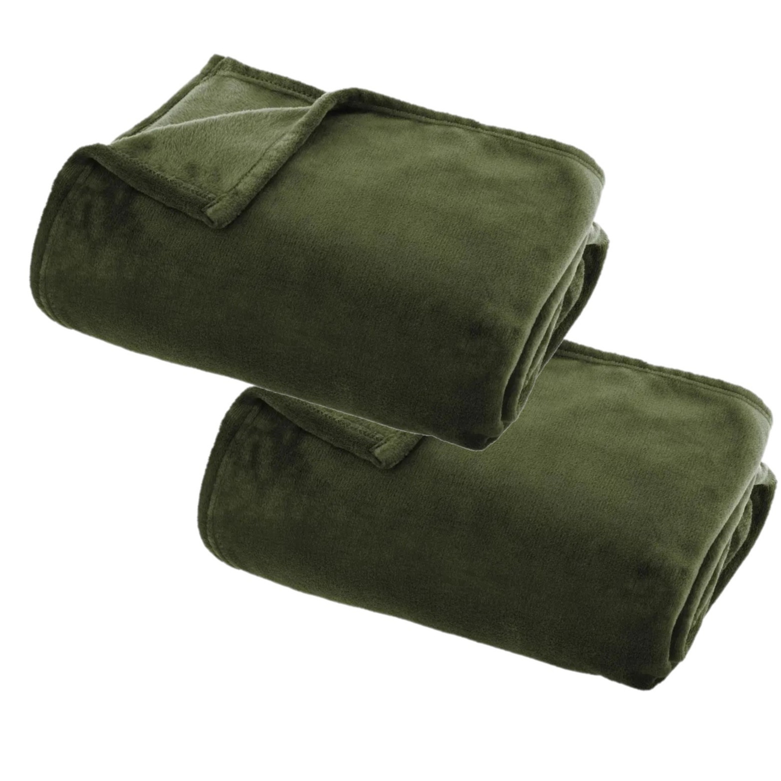 2x Stuks Fleece deken-fleeceplaid olijf groen 125 x 150 cm polyester