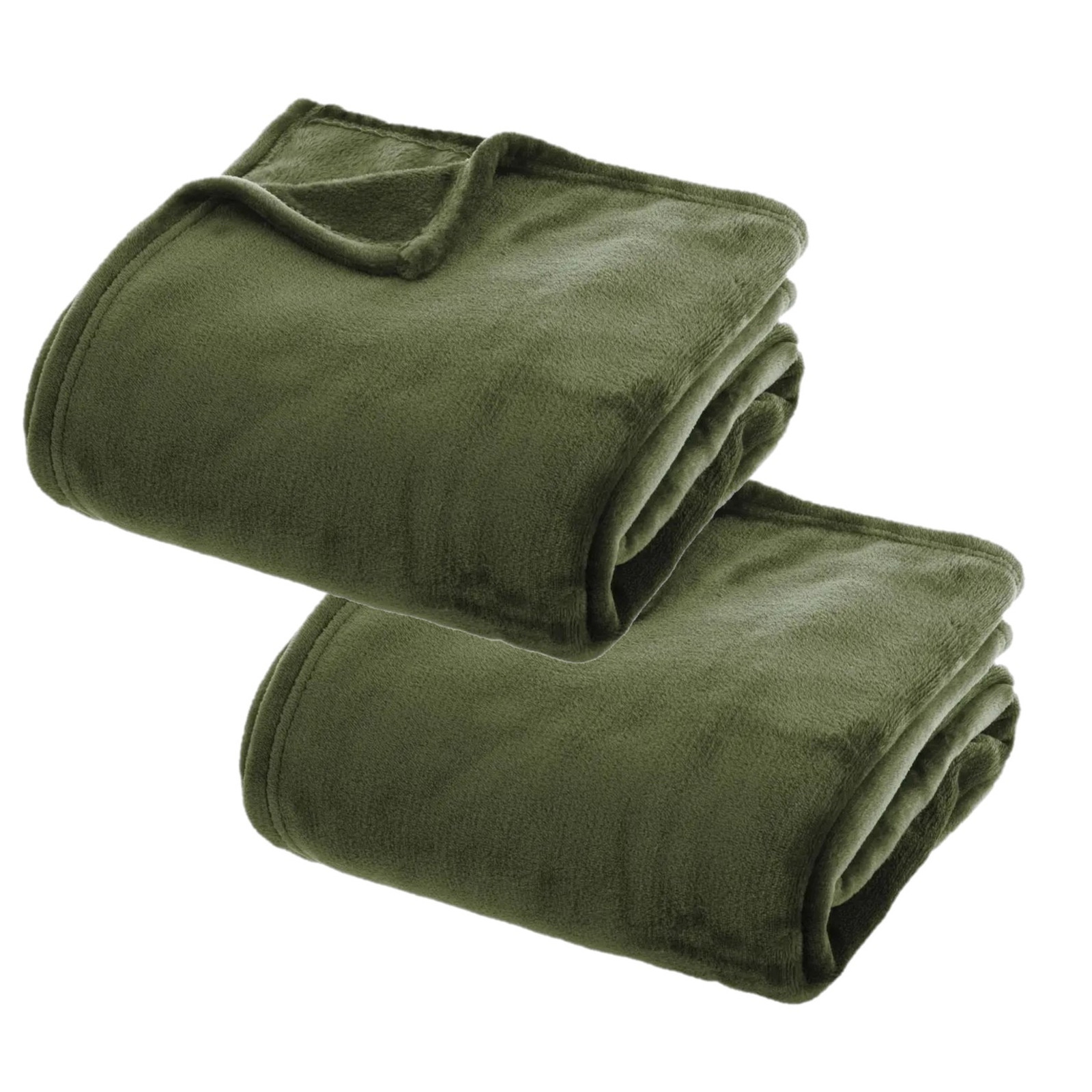2x Stuks Fleece deken-fleeceplaid olijf groen 130 x 180 cm polyester
