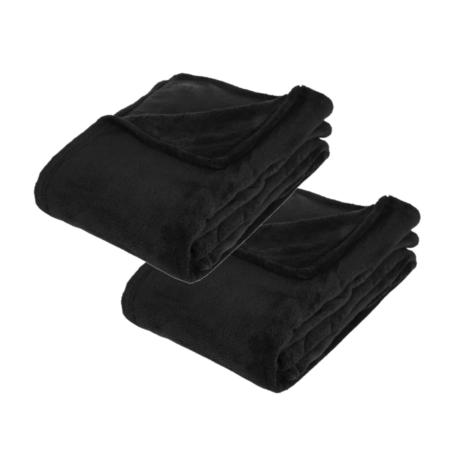 2x Stuks Fleece deken-fleeceplaid zwart 130 x 180 cm polyester