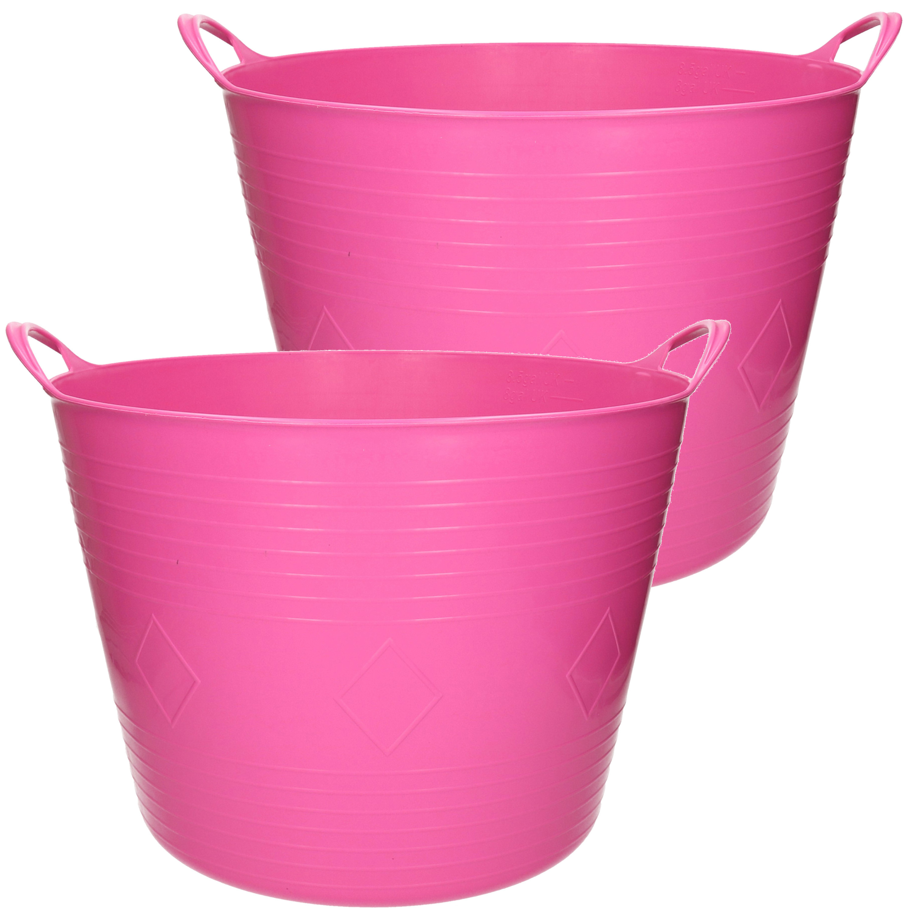2x stuks flexibele kuip emmer-wasmand rond roze 43 liter