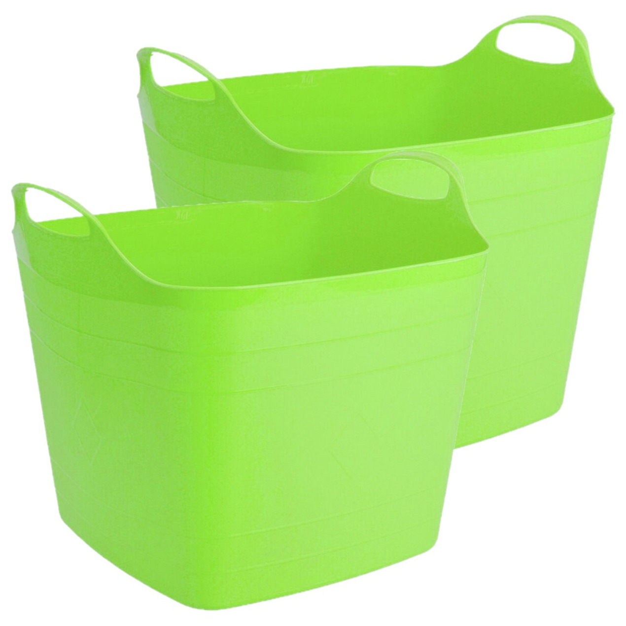 2x stuks flexibele kuip emmer-wasmand vierkant groen 40 liter