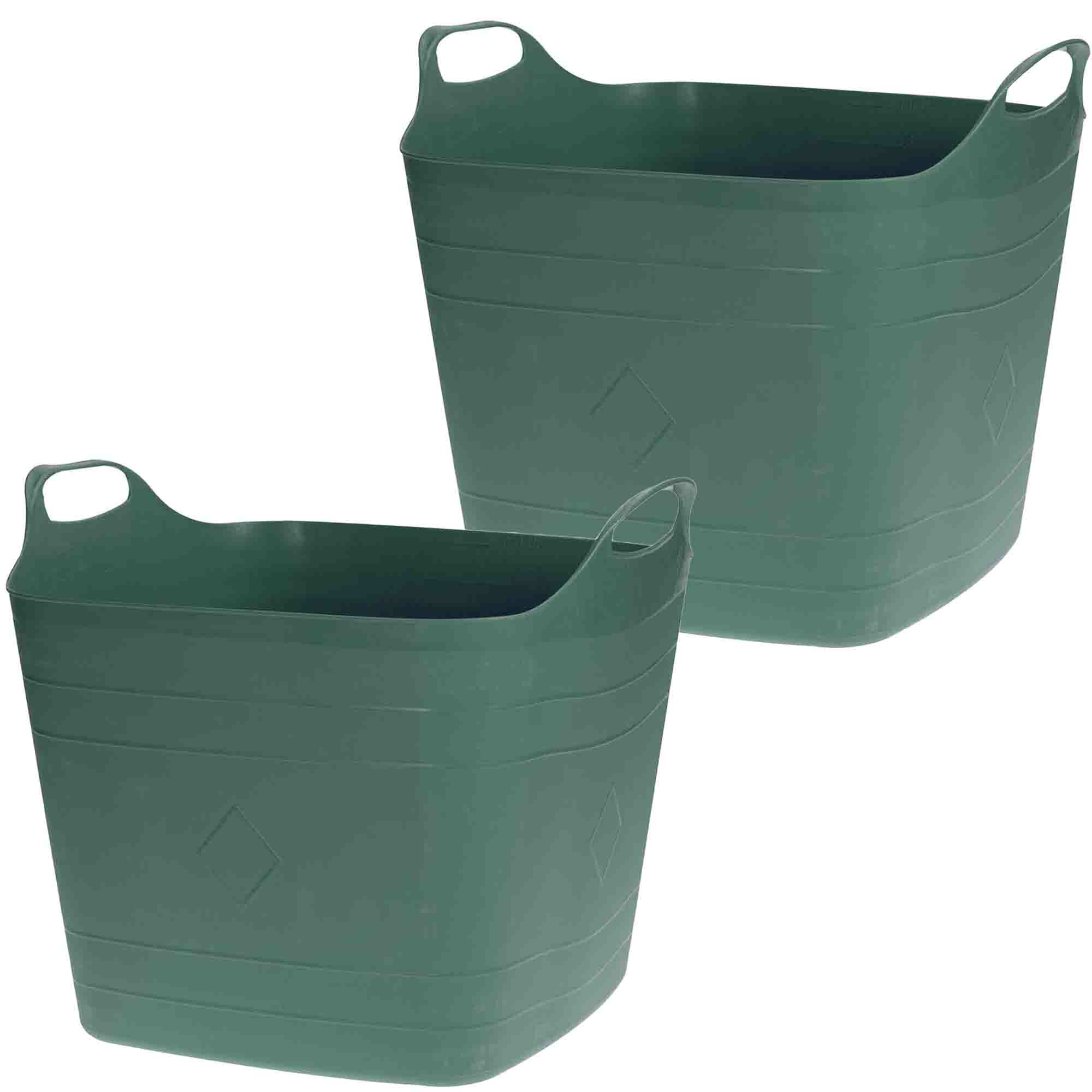 2x Stuks Flexibele kuip emmers-wasmanden groen 40 liter vierkant kunststof