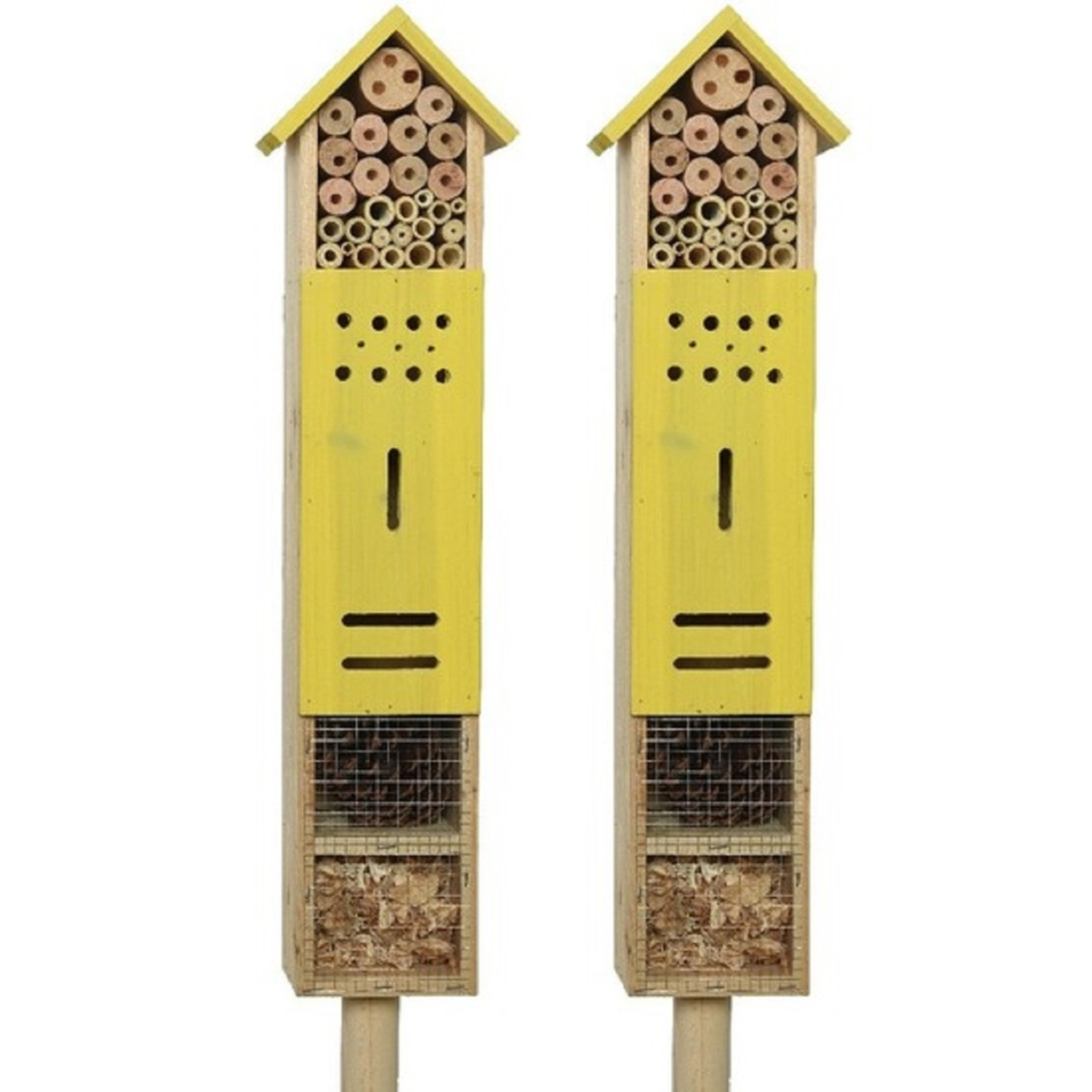 2x stuks geel huisje voor insecten 118 cm vlinderhuis-bijenhuis-wespenhotel