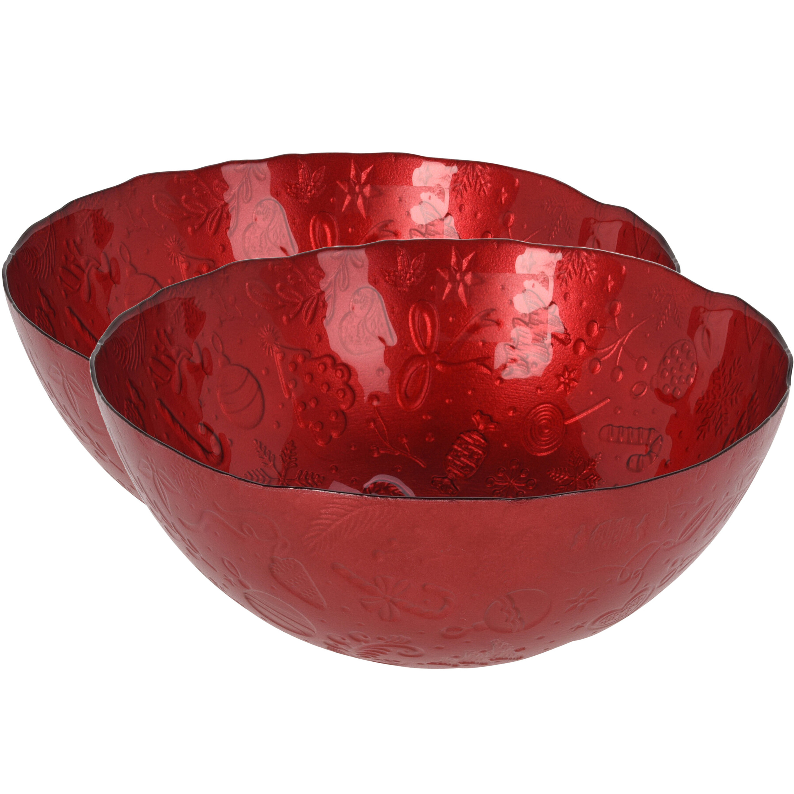 2x stuks glazen decoratie schalen-fruitschalen rood rond D28 x H11,5 cm