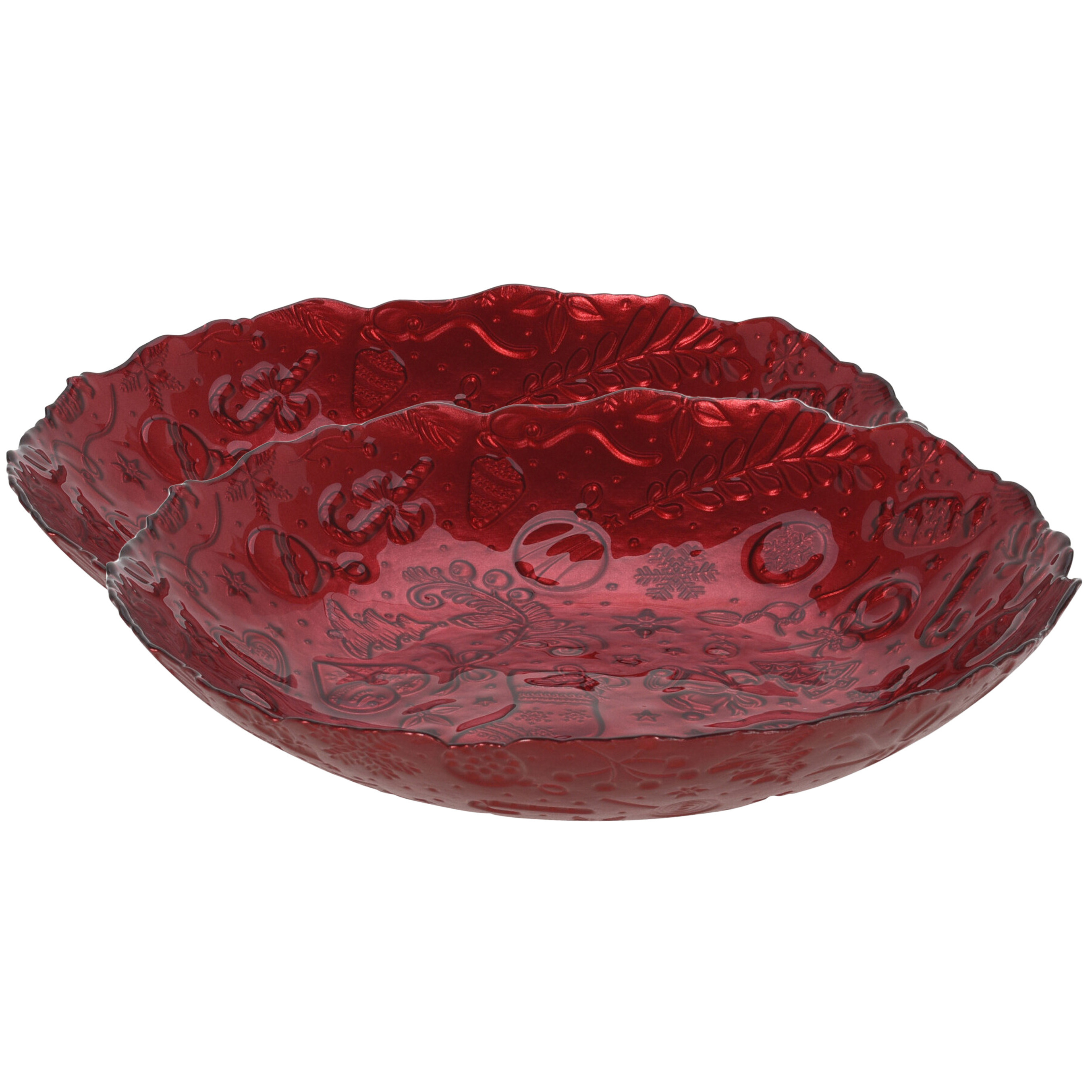 2x stuks glazen decoratie schalen-fruitschalen rood rond D30 x H6 cm