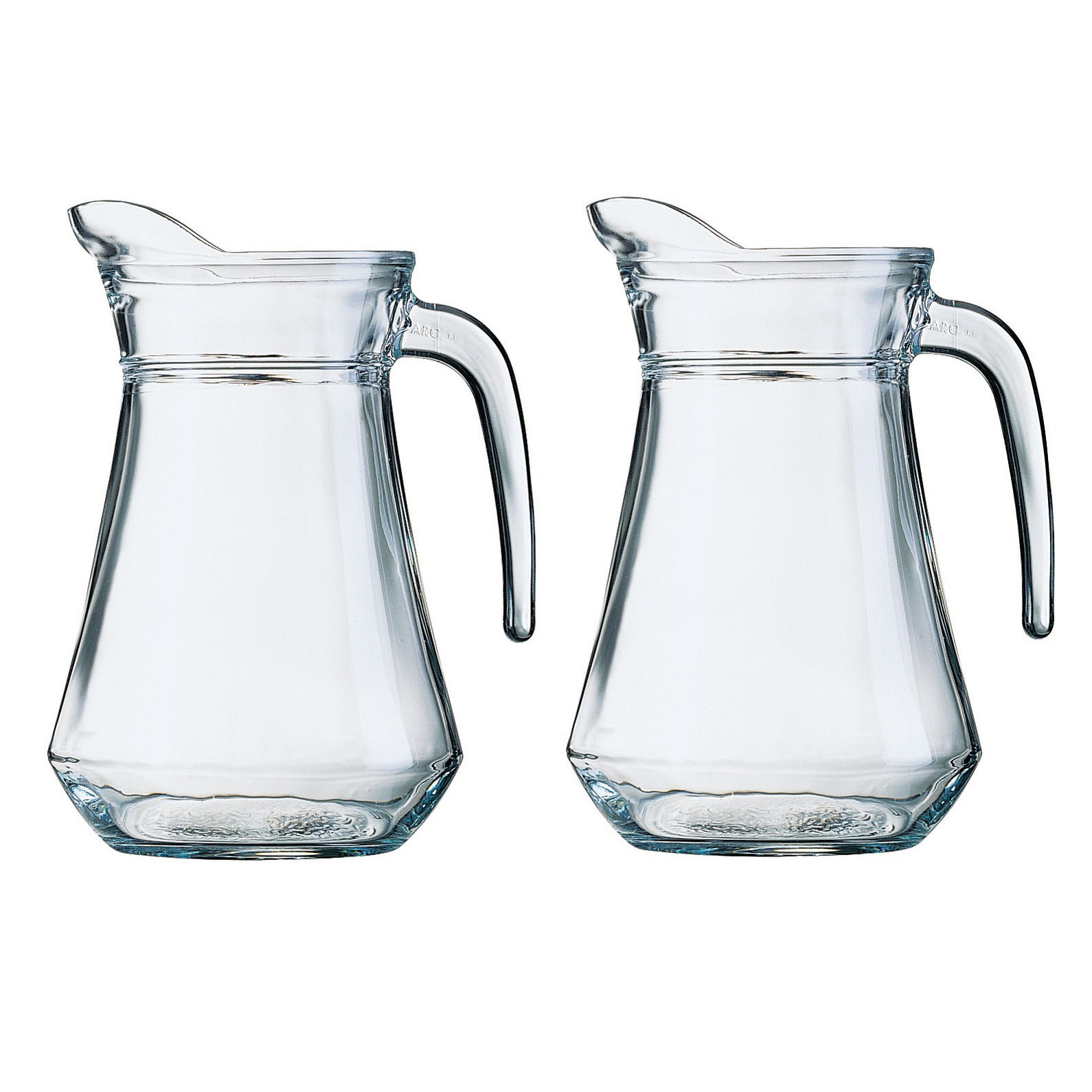 2x stuks glazen schenkkan-karaf 1 liter