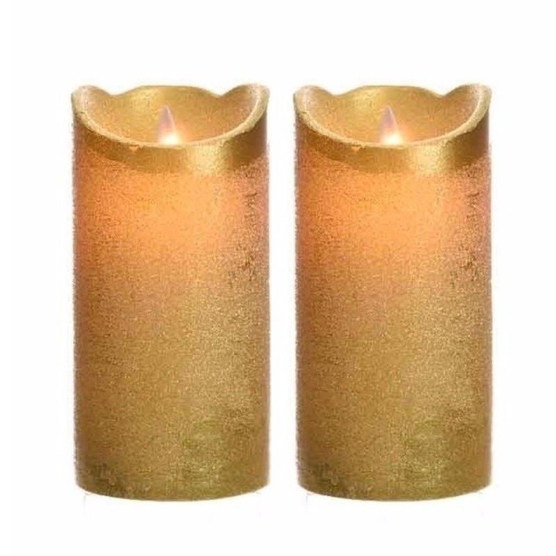 2x stuks gouden nep kaarsen met led-licht 15 cm