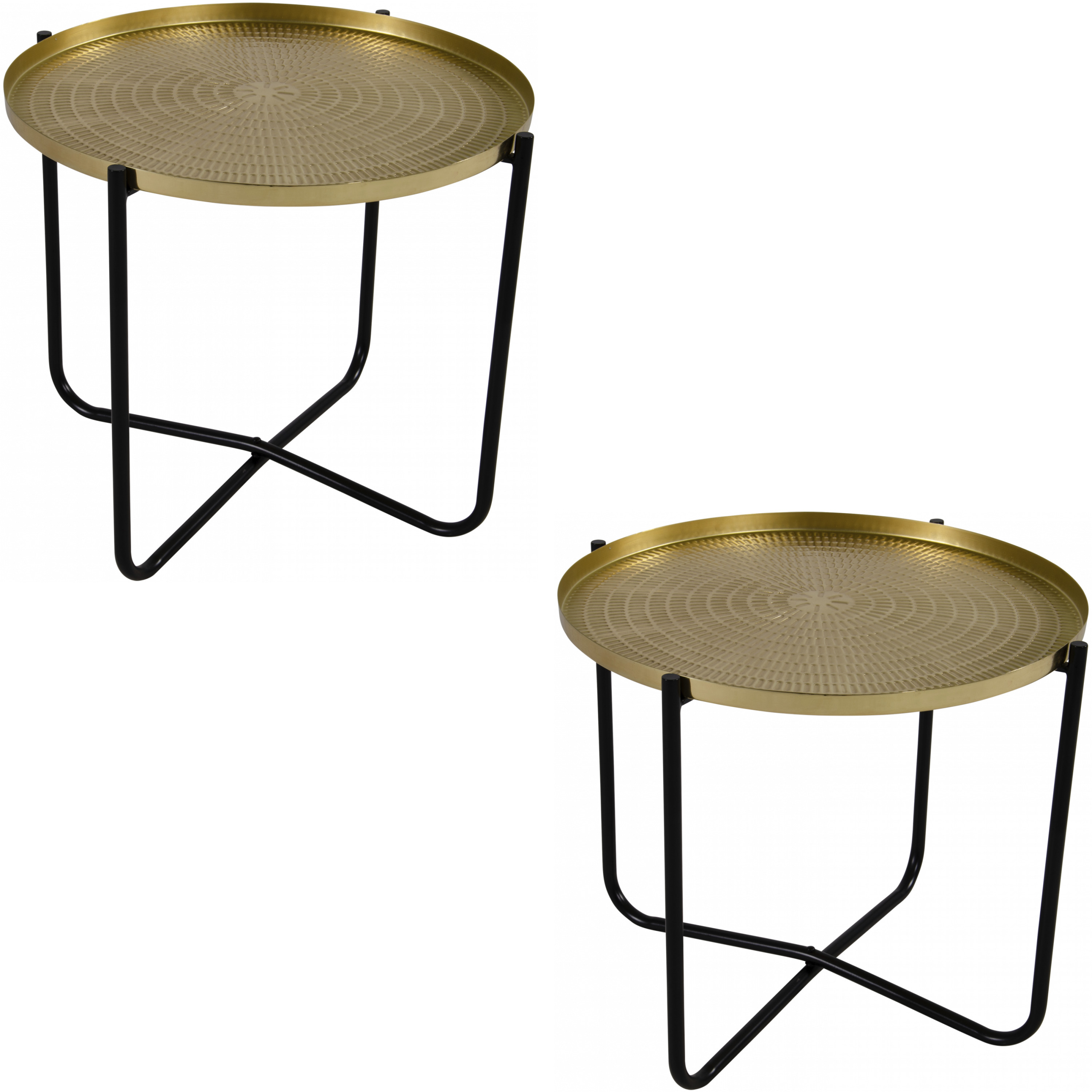 2x stuks gouden ronde plantentafels-plantenstandaarden-bijzettafels-oppottafels 35 cm