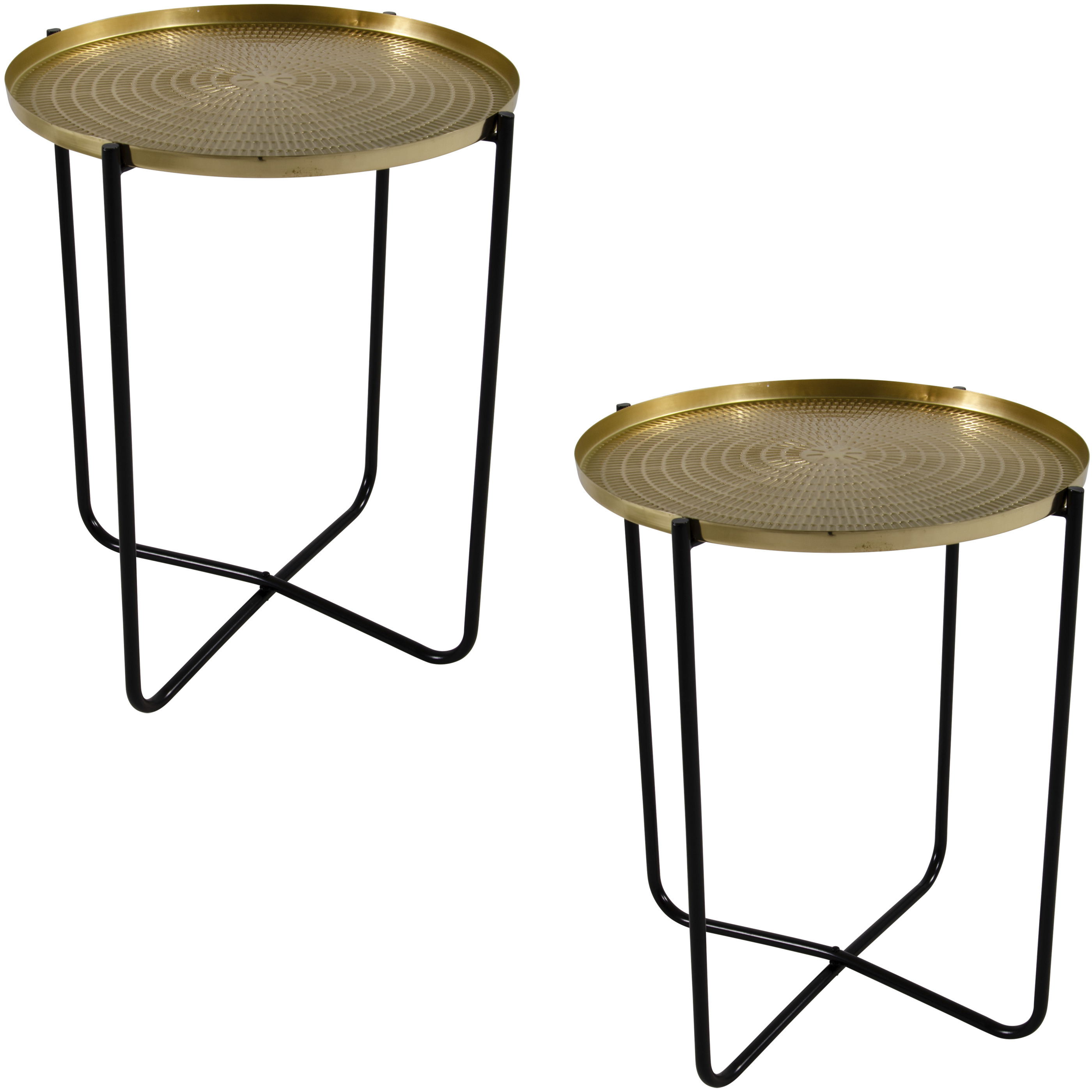 2x stuks gouden ronde plantentafels-plantenstandaarden-bijzettafels-oppottafels 50 cm