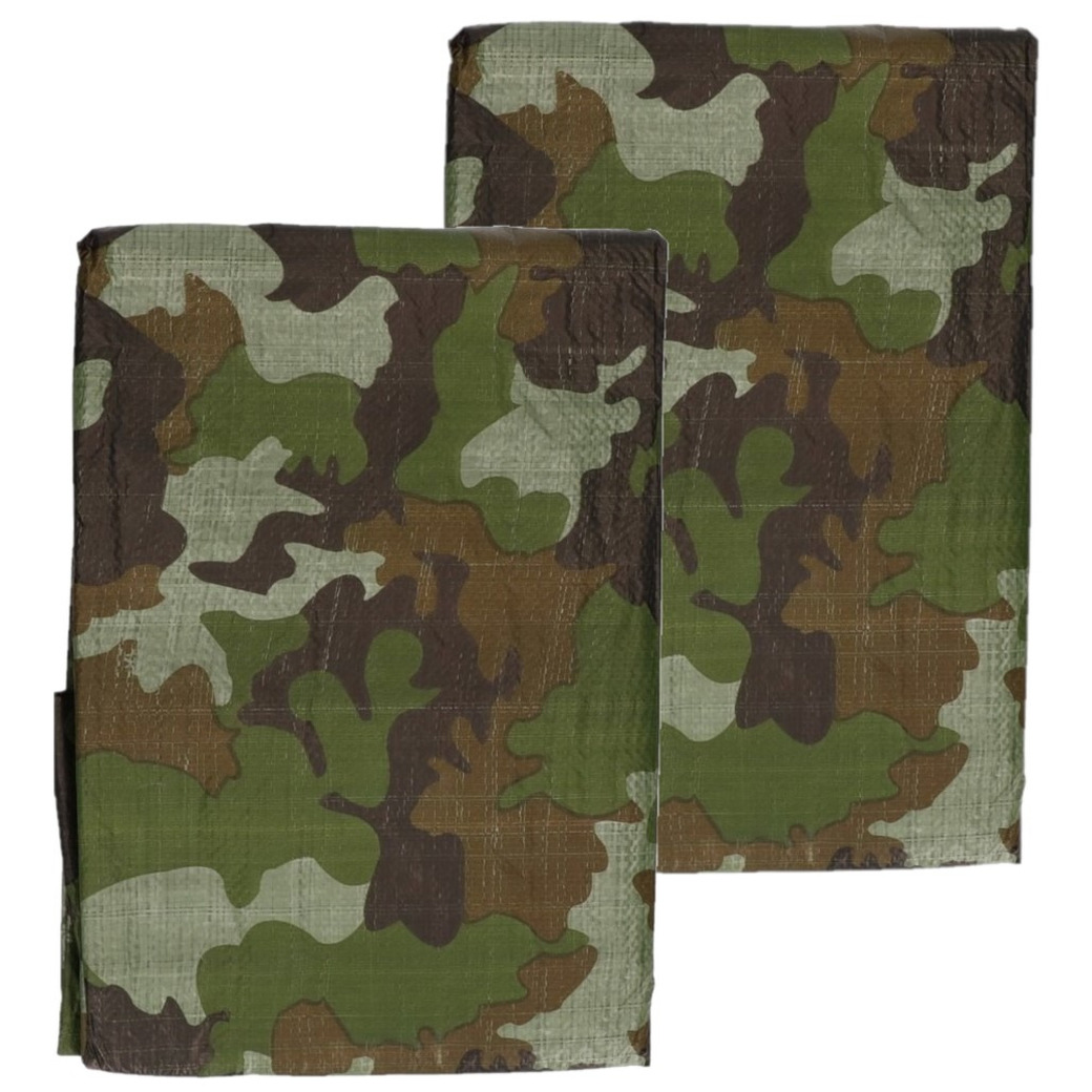 2x stuks groen camouflage afdekzeilen-dekzeilen 3 x 4 meter