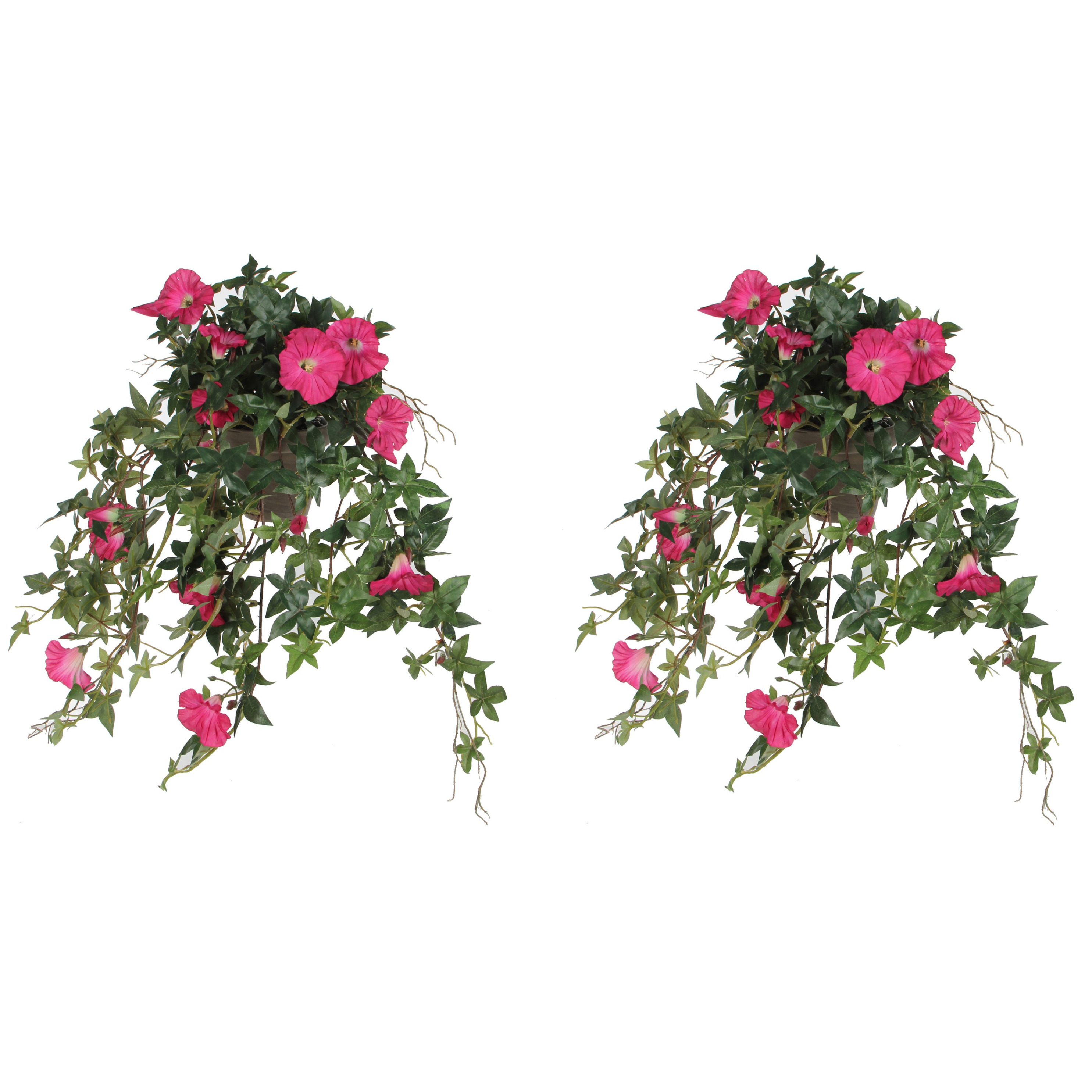 2x stuks groene Petunia donkerroze bloemen kunstplanten 50 cm