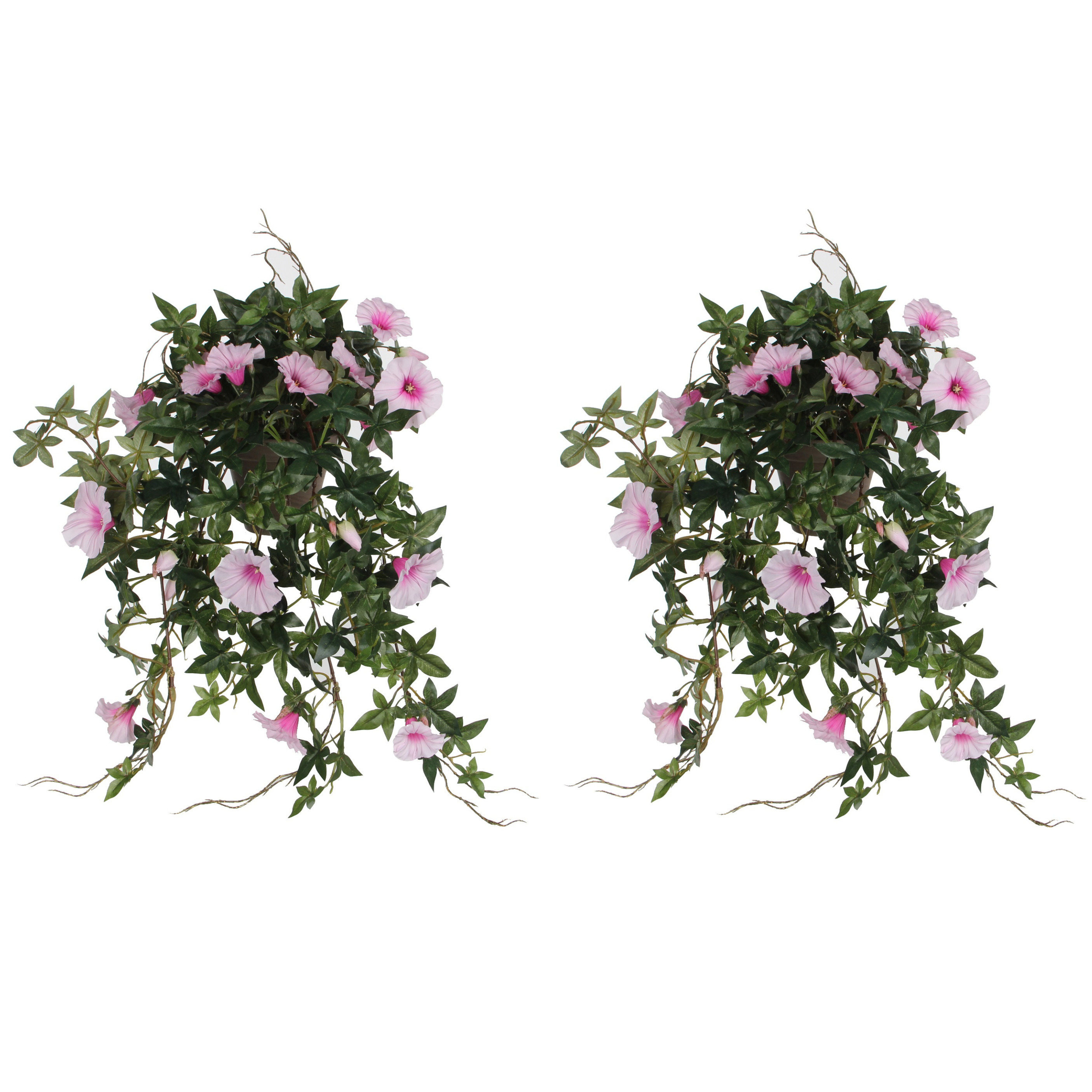 2x stuks groene Petunia lichtroze bloemen kunstplanten 50 cm
