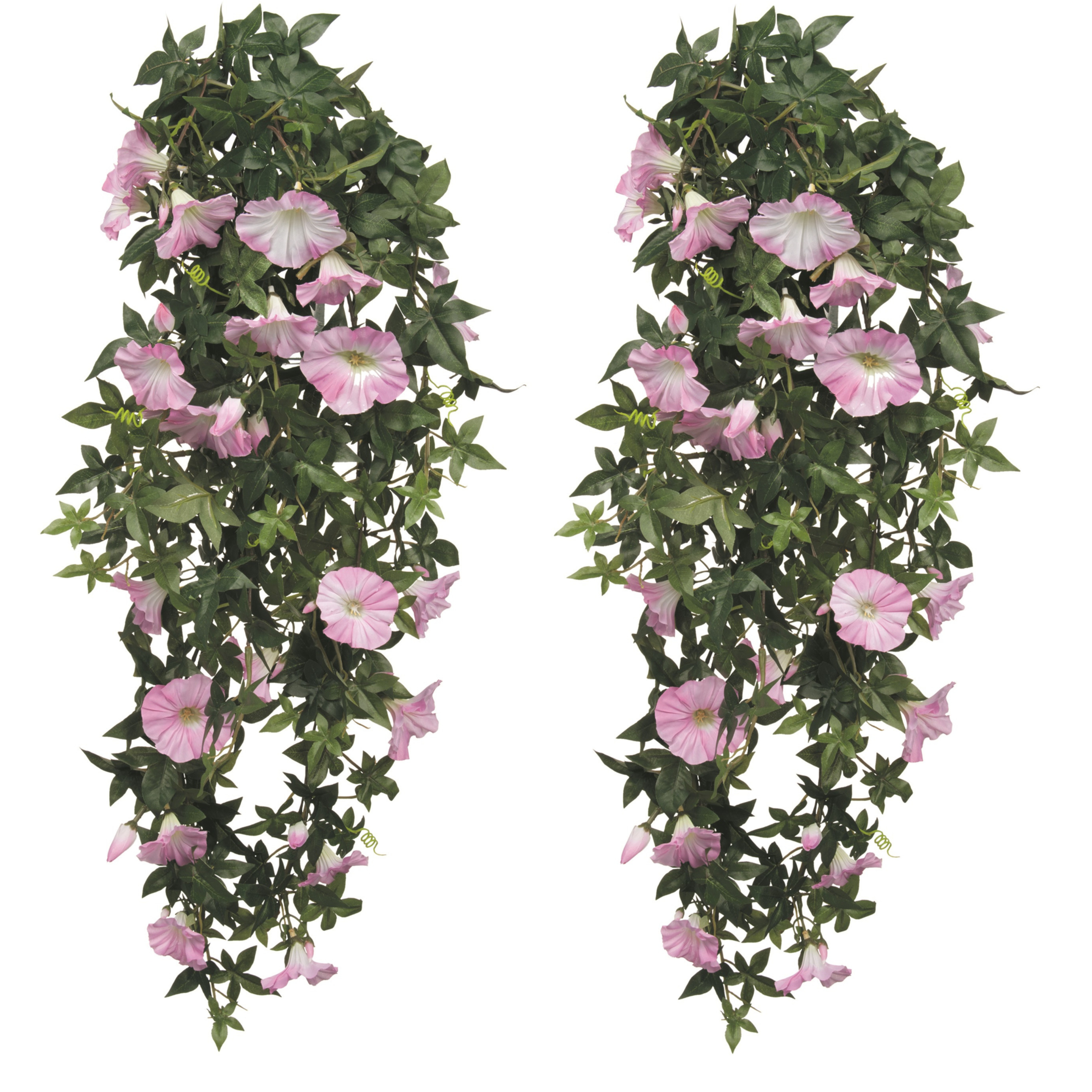2x stuks groene Petunia lichtroze bloemen kunstplanten 80 cm