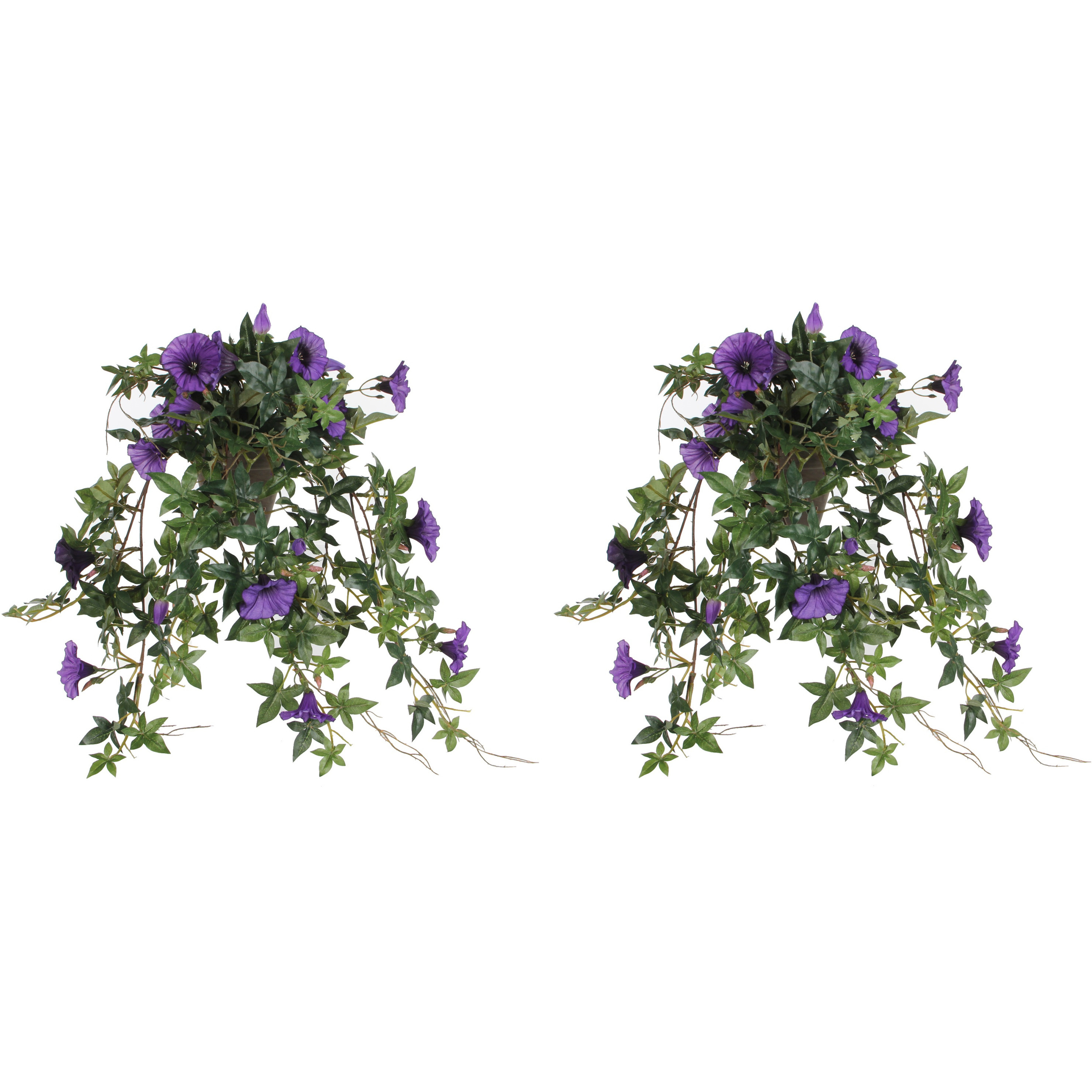 2x stuks groene Petunia paarse bloemen kunstplanten 50 cm