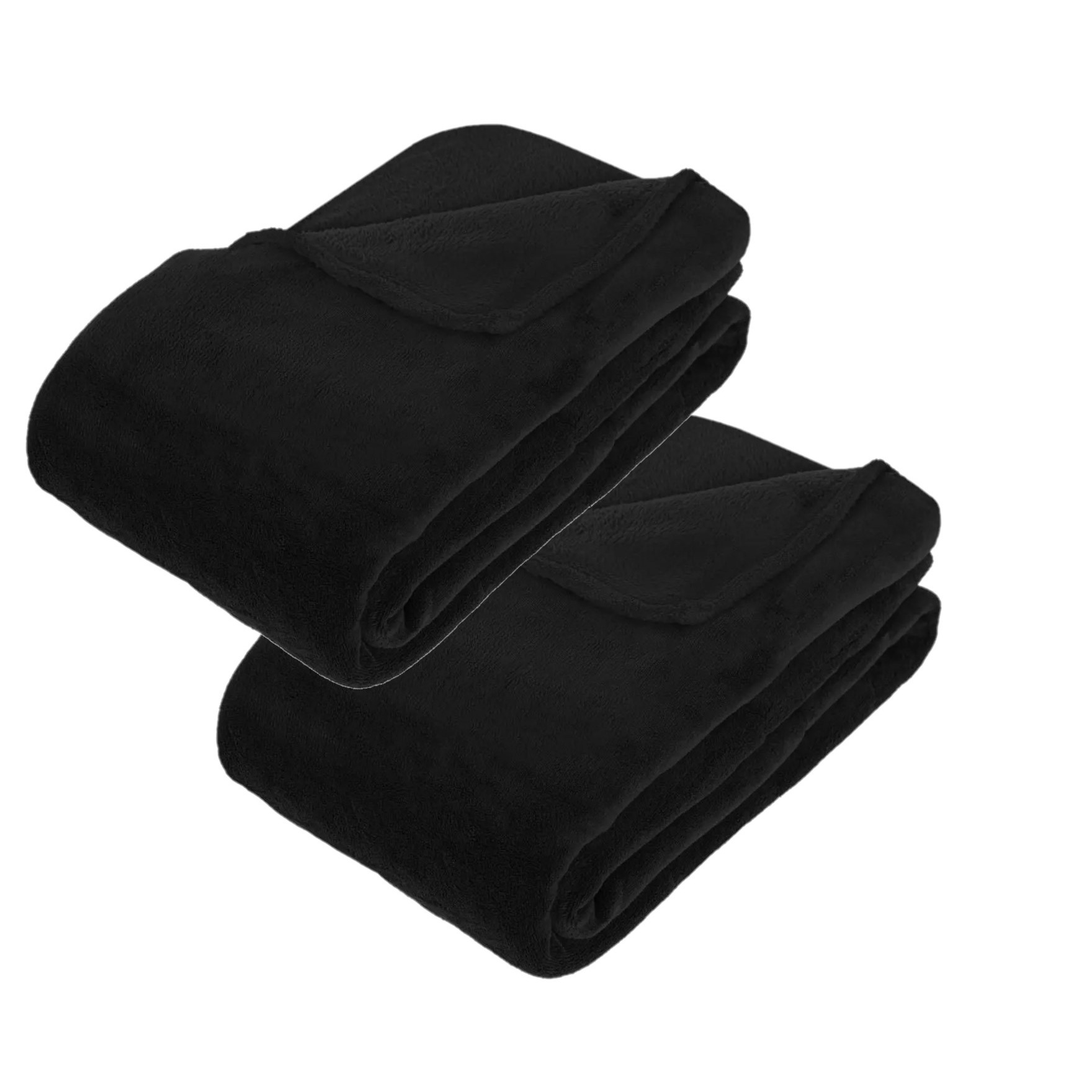 2x Stuks grote Fleece deken-fleeceplaid zwart 180 x 230 cm polyester