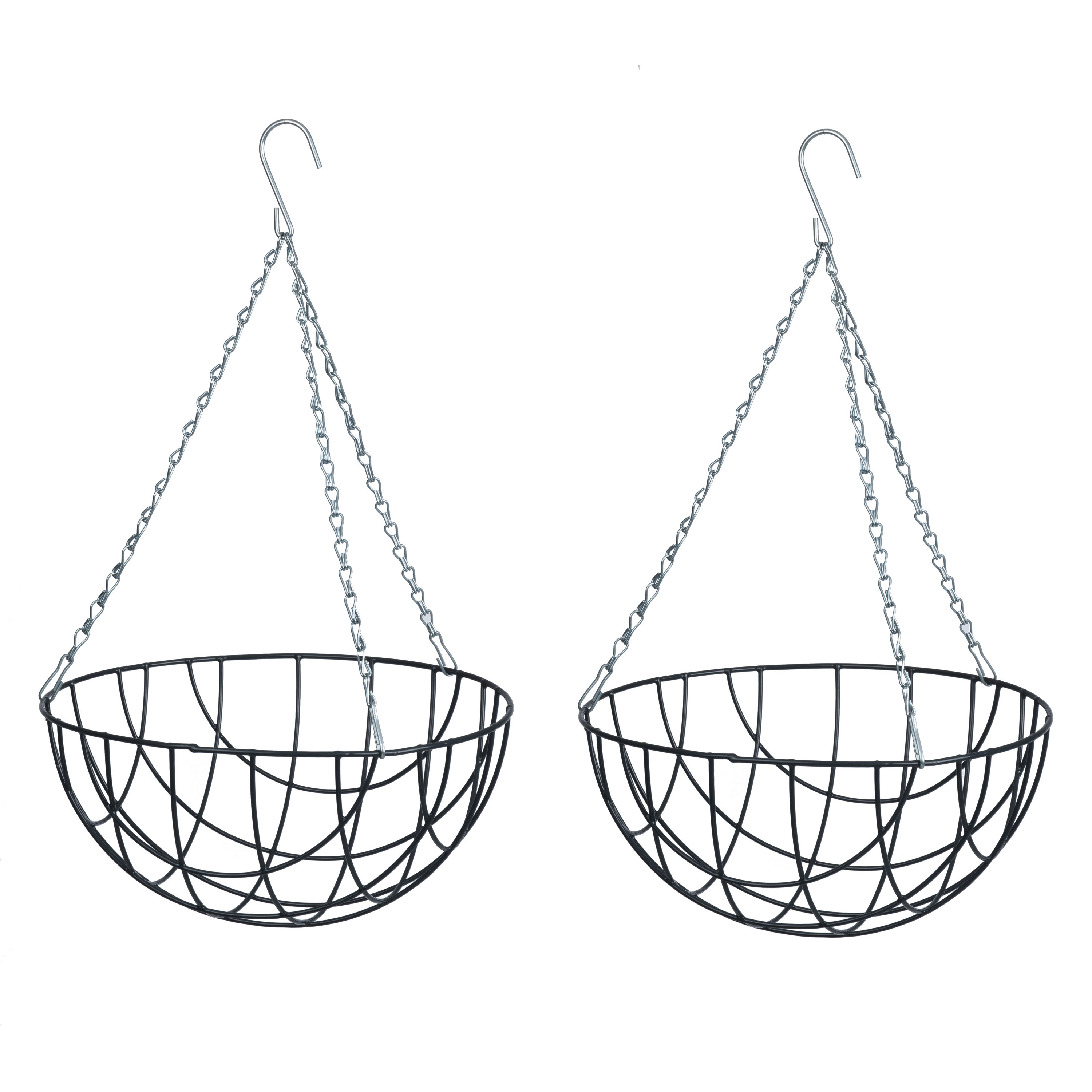 2x stuks hangende plantenbak metaaldraad donkergrijs met ketting H16 x D30 cm hanging basket